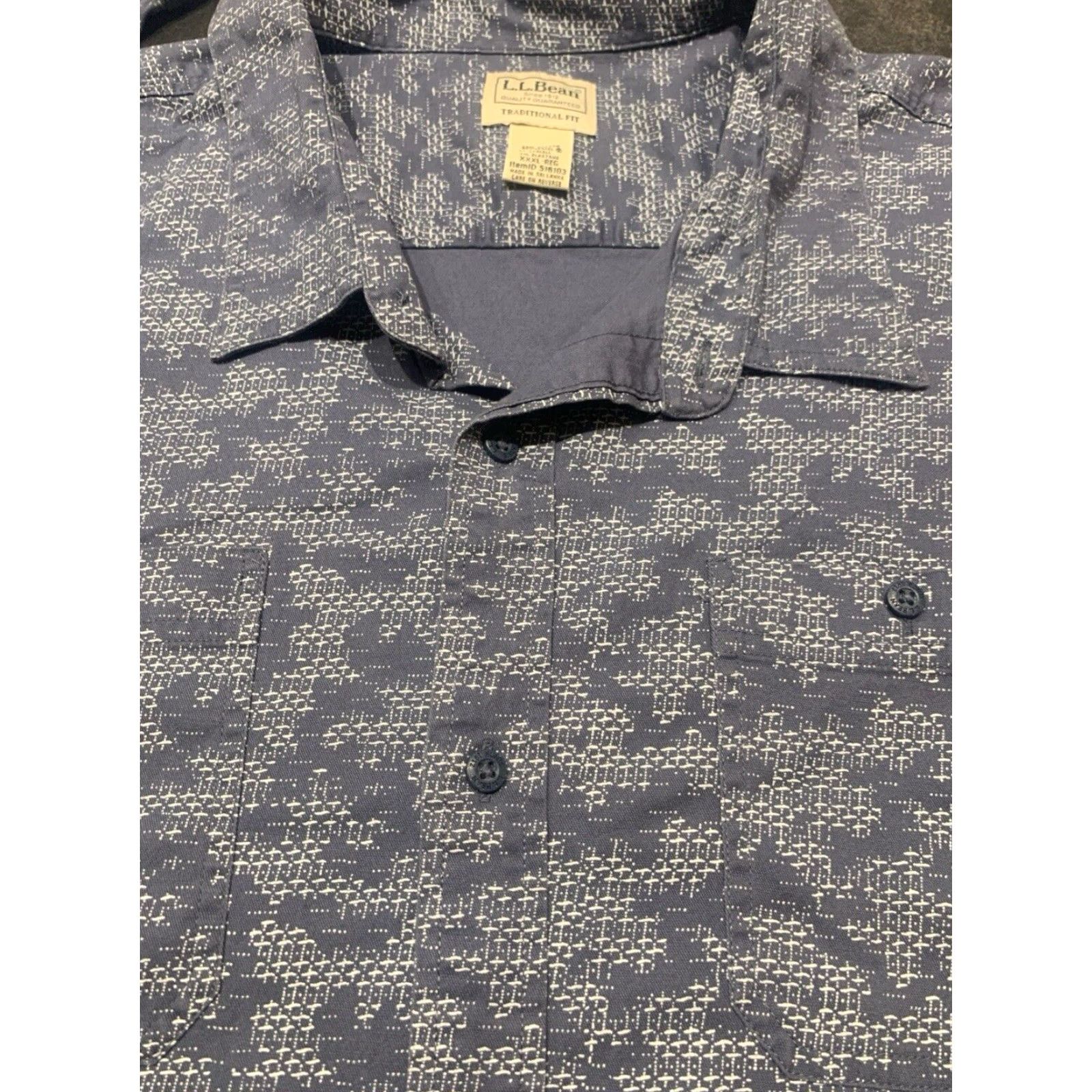 Vintage L.L. Bean Men 3XL Camp Shirt Long Sleeve Button-Up Tencel Stretch Geometric Blue Outdoor Size US XXL / EU 58 / 5 - 4 Thumbnail
