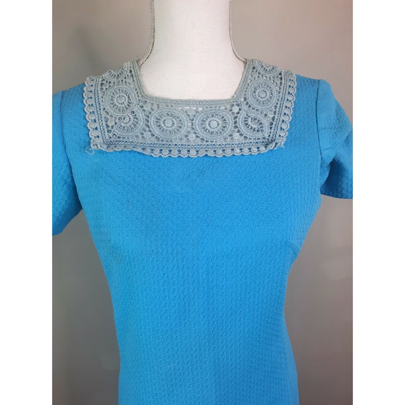 Madison VINTAGE Meg Madison New York 60s D2S SPRING scooter mod textured mini GoGo dress S/M 34 Blue Women's Size XXS / US 00 / IT 34 - 6 Thumbnail