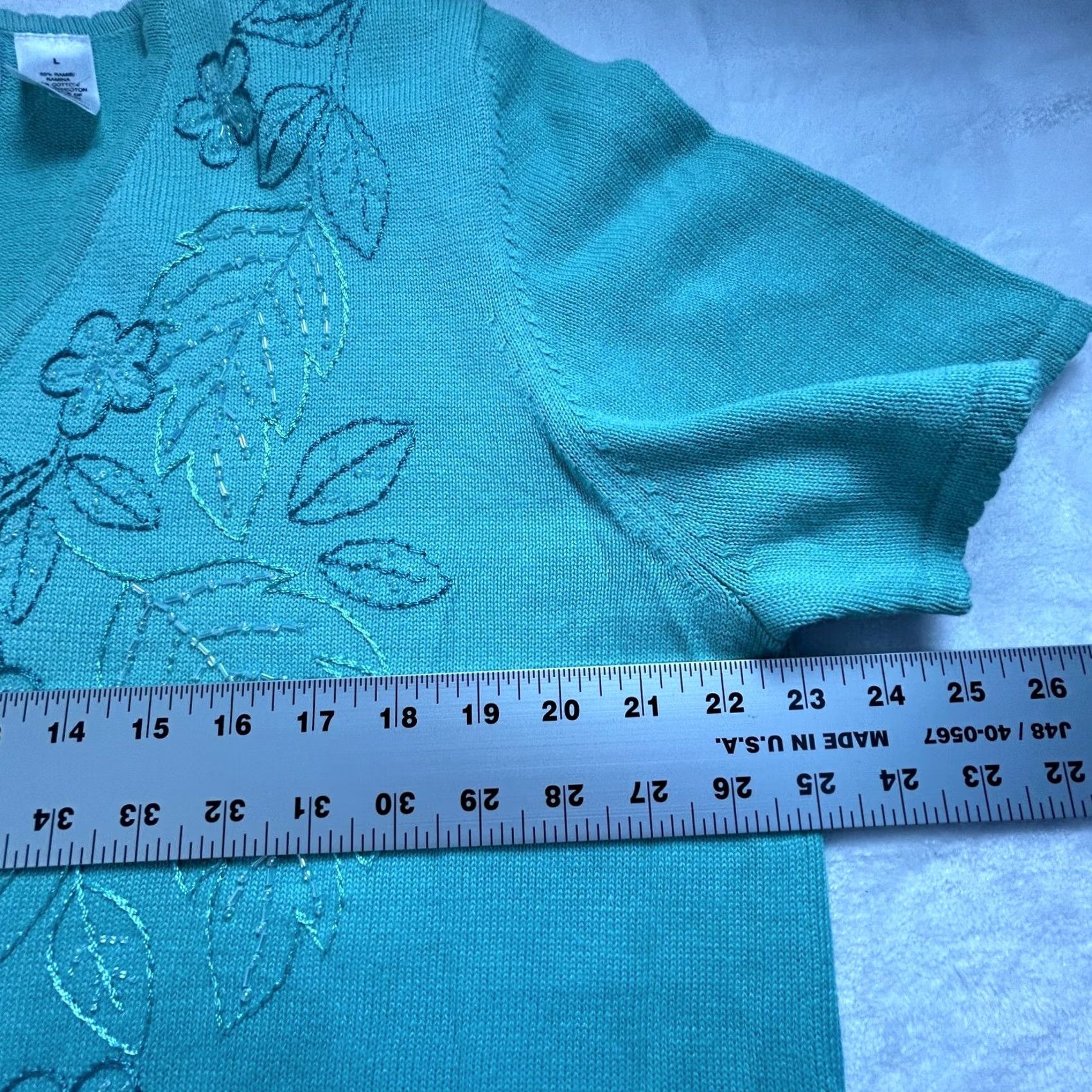 Vintage Alfred Dunner Womens Green Embroidered Knit Sweater Top Short Sleeve Ramie L Size L / US 10 / IT 46 - 5 Thumbnail
