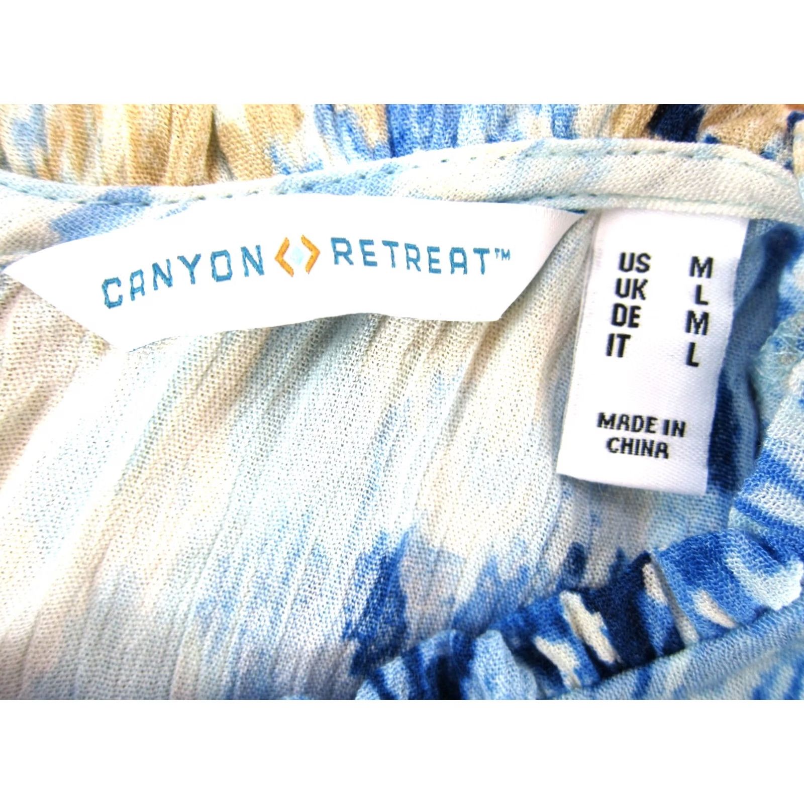 Vintage Canyon Retreat Blue White Brown Tie Dye Maxi Dress M Cap Sleeve Pockets Rayon Dress Long Women Size M / US 6-8 / IT 42-44 - 3 Thumbnail