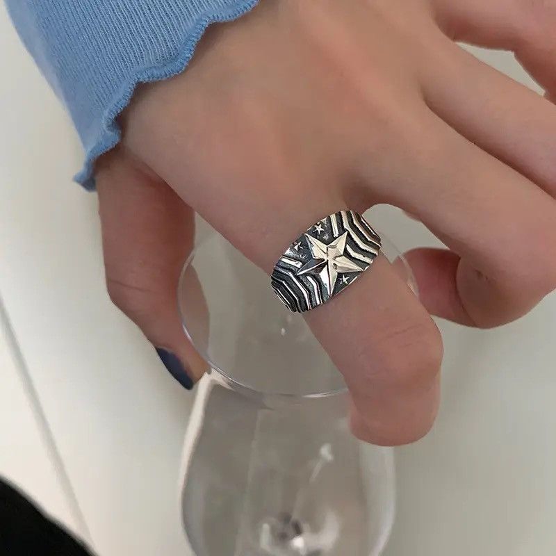 Jewelry Old Retro Five Pointed Star Adjustable Ring Size ONE SIZE - 2 Thumbnail