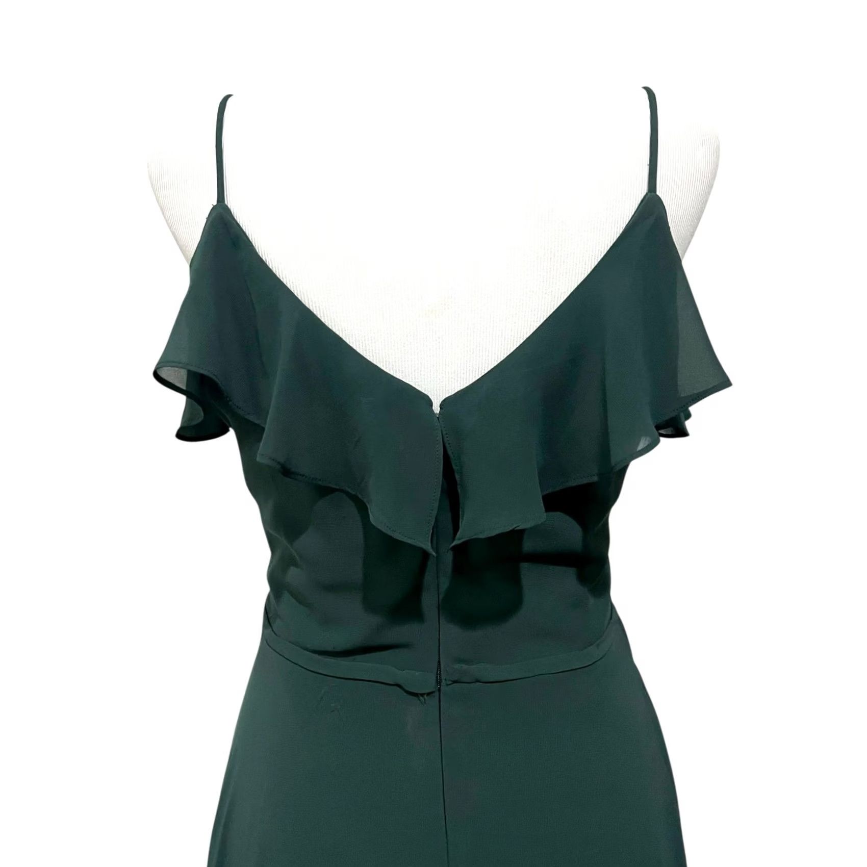 Vintage Bill Levkoff Bridesmaid Dress Dark Green Full Length Chiffon Spaghetti Strap 14 Size XL / US 12-14 / IT 48-50 - 7 Thumbnail