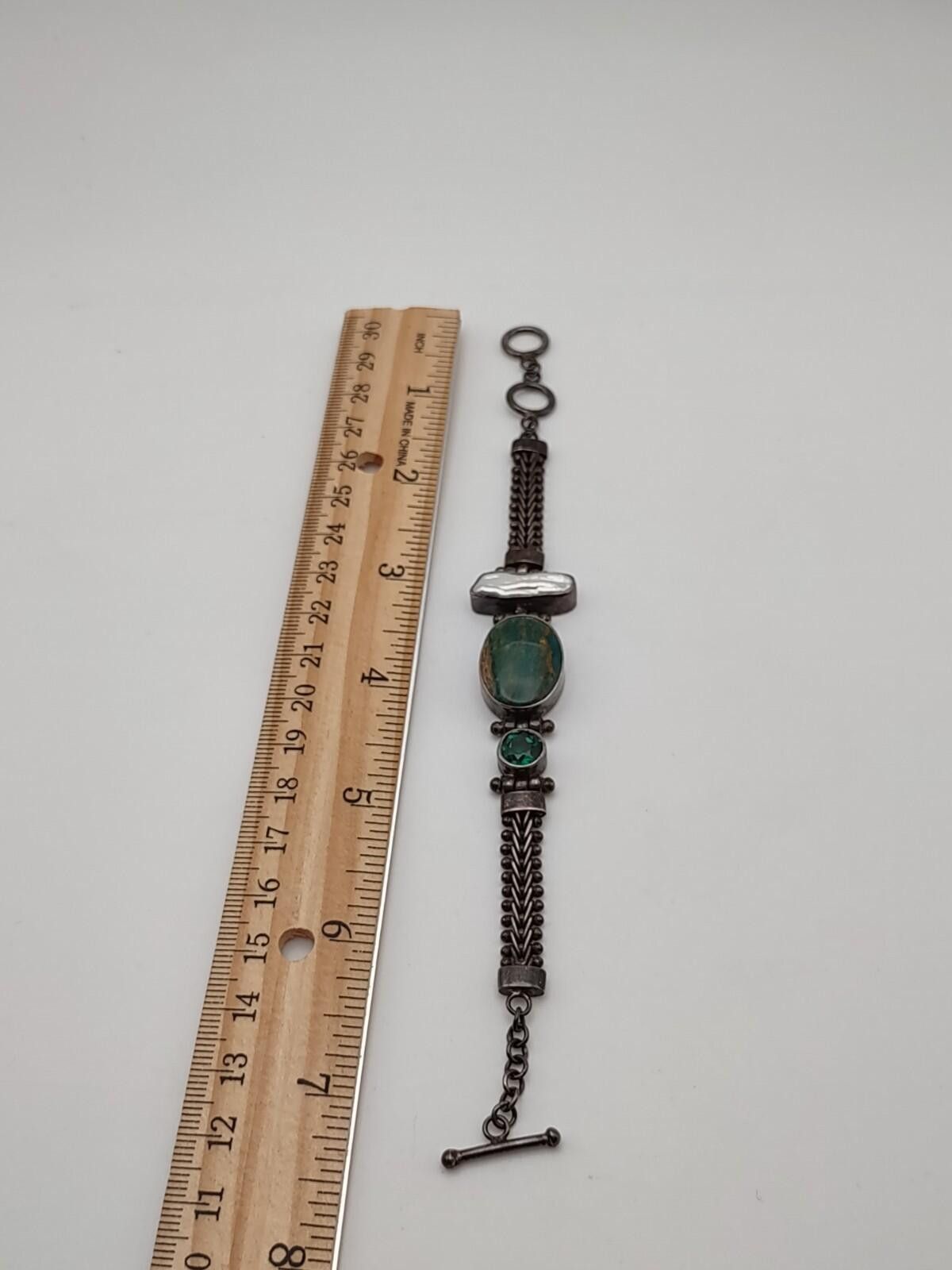 The Unbranded Brand Vintage Artisan Sterling Multi-Gemstone Toggle Bracelet 925 Size ONE SIZE - 4 Thumbnail