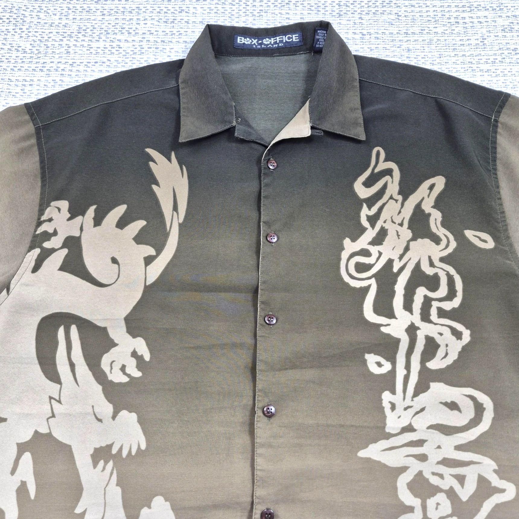 Vintage Box-Office Island Button Up Shirt Mens Large Brown Dragon Graphic Short Sleeve Size US L / EU 52-54 / 3 - 4 Thumbnail