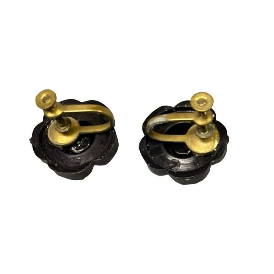 Other Vintage Black Rose Screw Back Earrings With Clear Rhinestone Size ONE SIZE - 4 Thumbnail