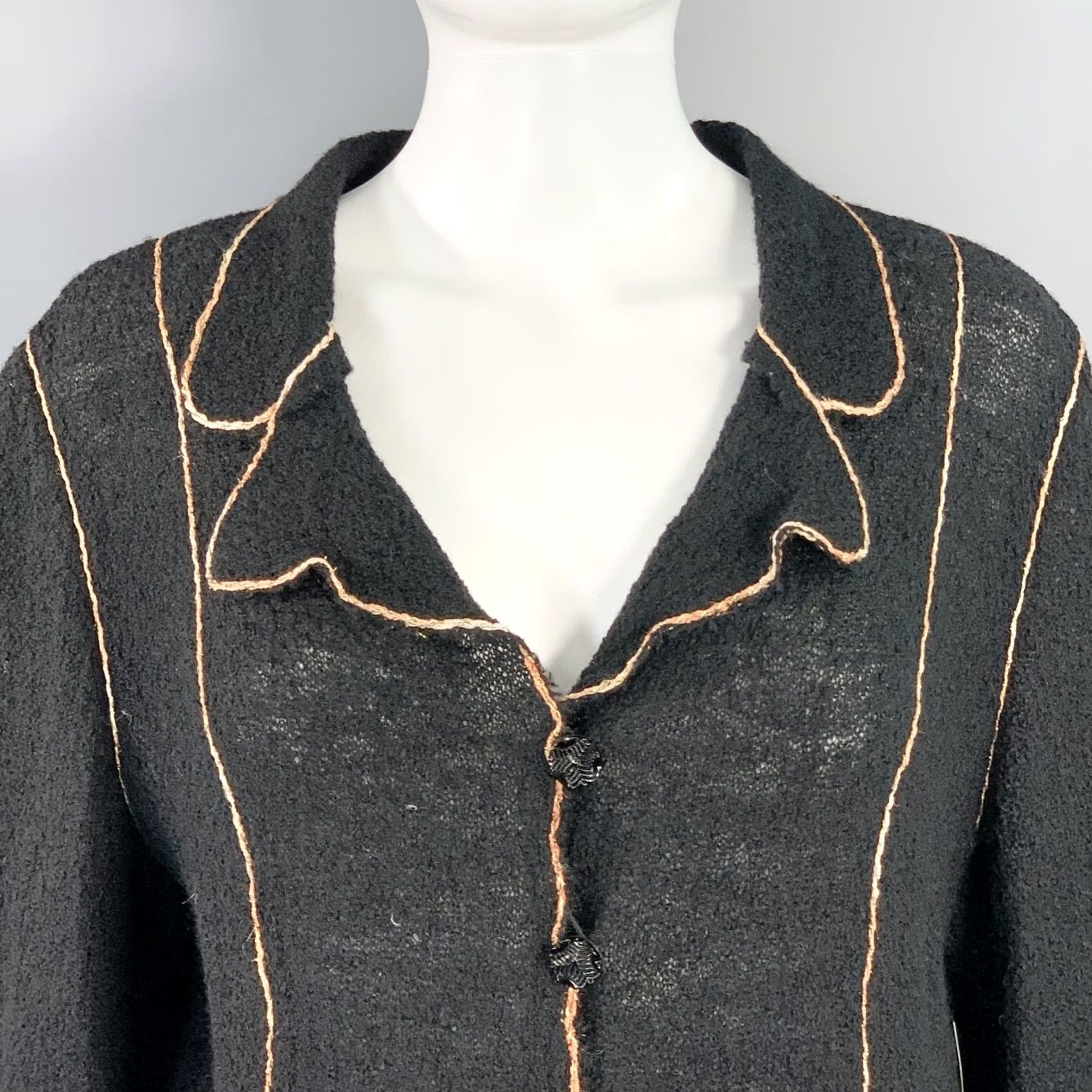 Vintage OKW Skirt Suit Black Gold Wool Stripe Midi Size S Women Size 28" / US 6 / IT 42 - 2 Thumbnail
