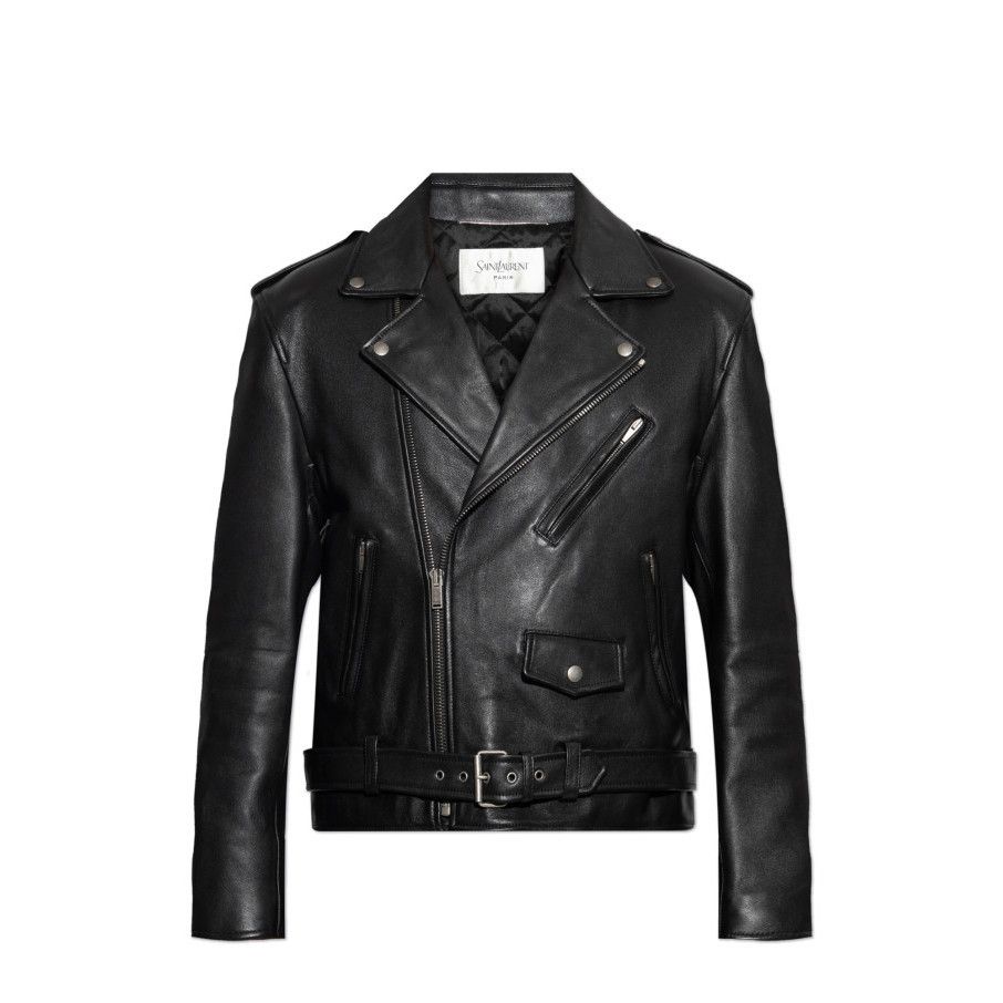 Saint Laurent Paris SAINT LAURENT Black Leather Belted Jacket New & Authentic (M Size US XL / EU 56 / 4 - 1 Preview