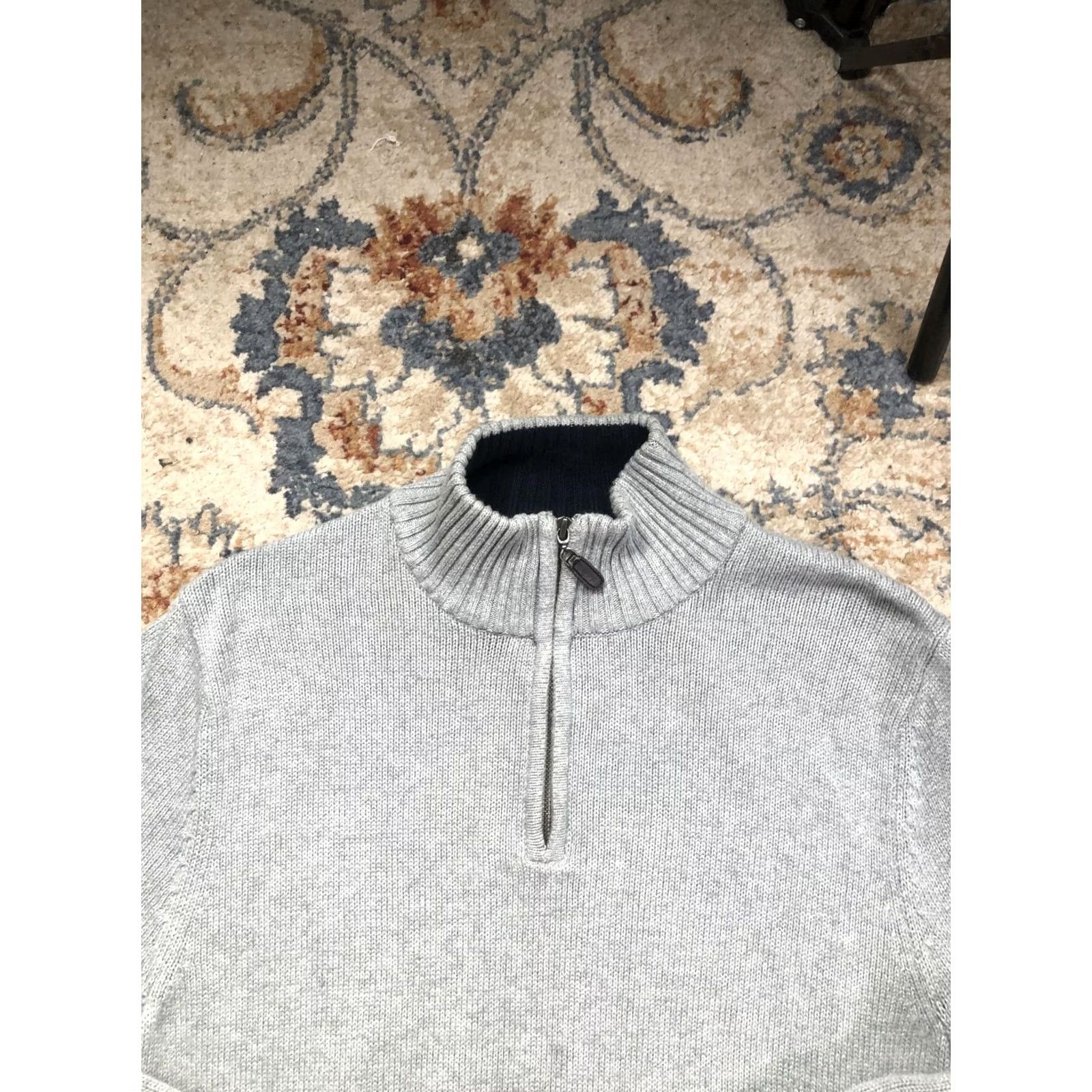 Vintage LL Bean Sweater Mens Medium Gray 100% Cotton Quarter Zip Mock Neck Knit Size US M / EU 48-50 / 2 - 2 Thumbnail