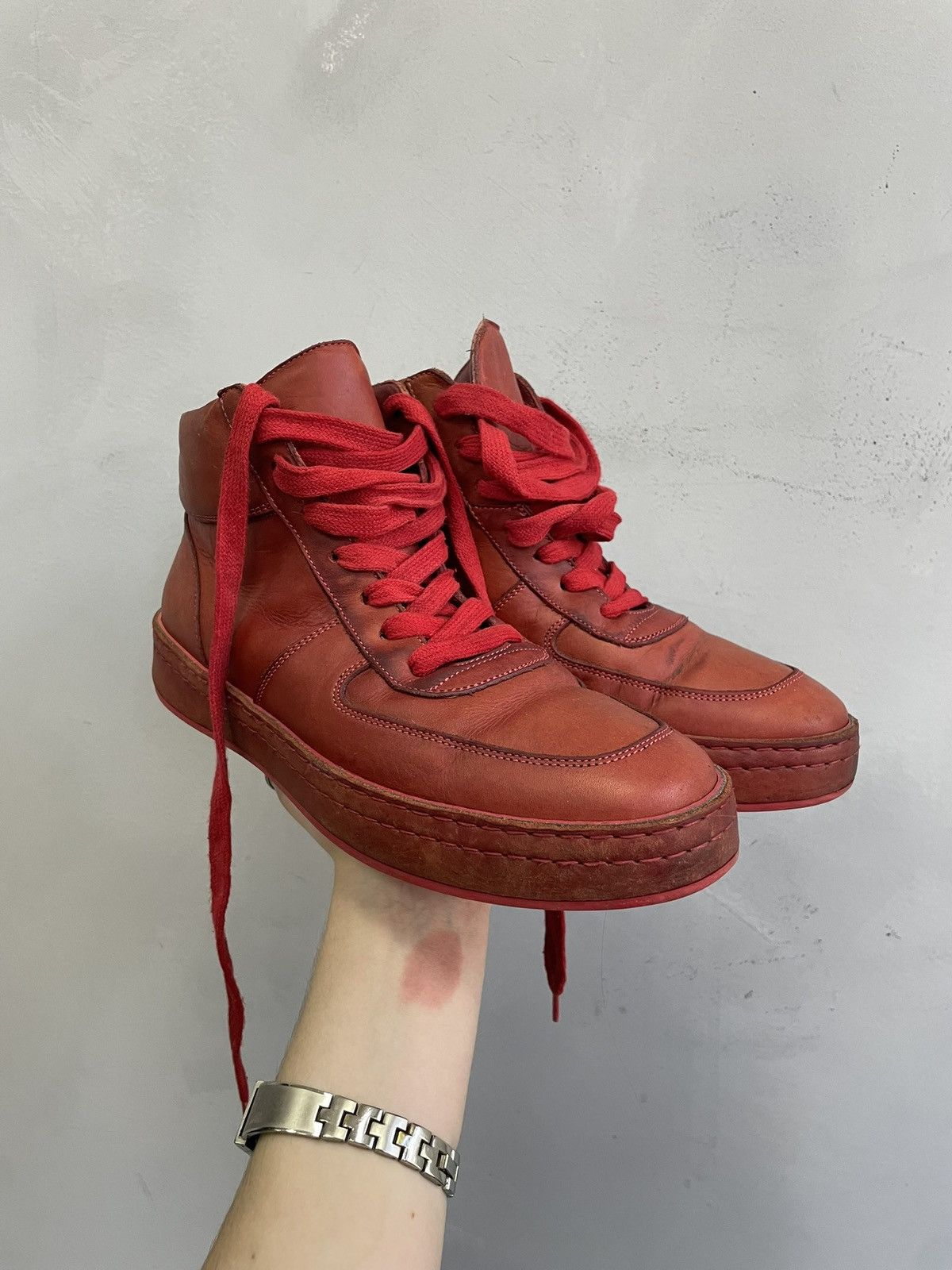 Ann Demeulemeester Red Leather Shoes Avant-Garde Style