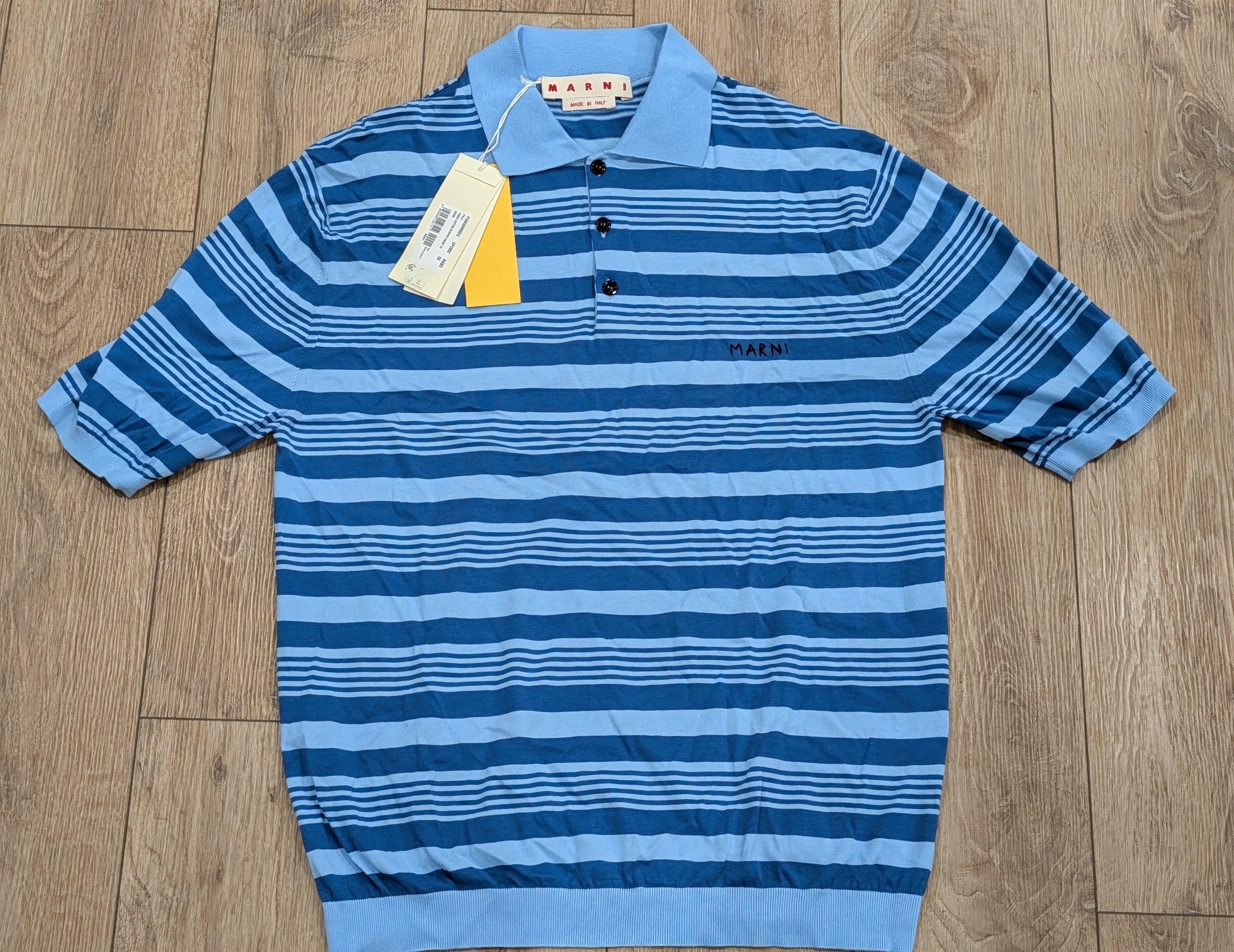 Marni MARNI Striped Polo Sweater Blue Multi 52 Size US L / EU 52-54 / 3 - 1 Thumbnail