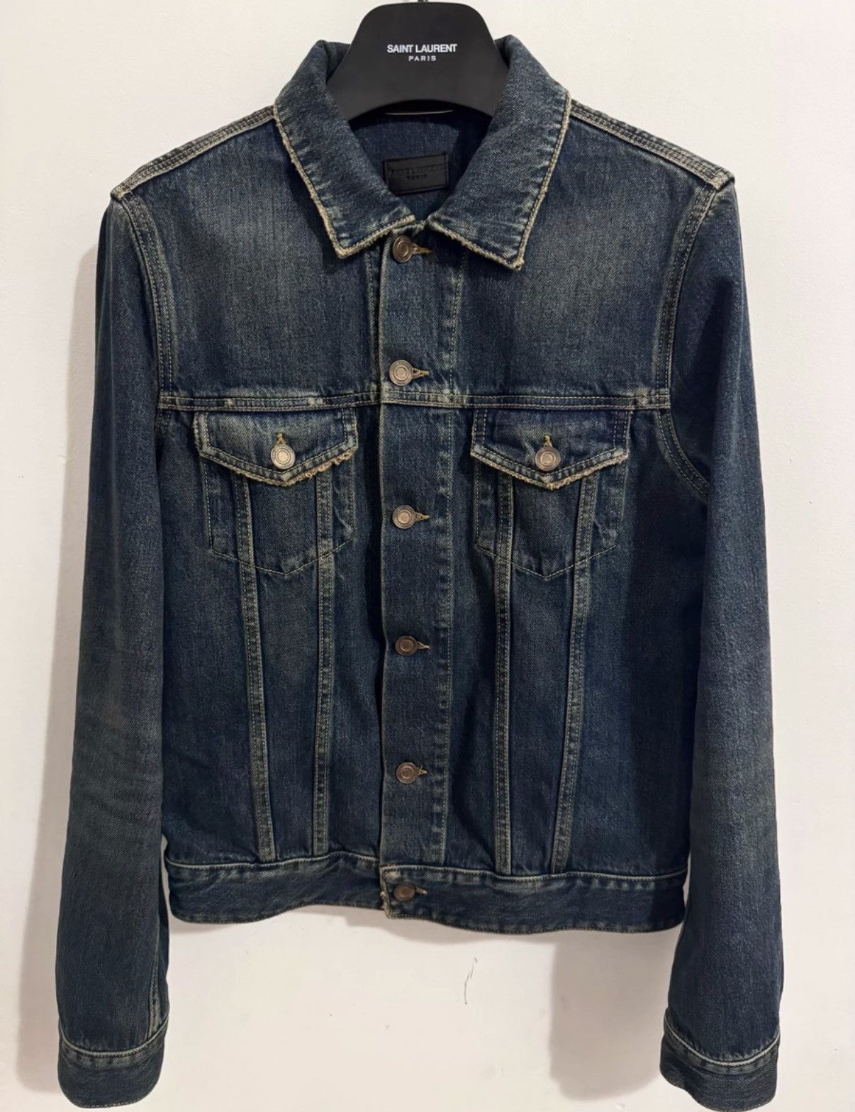 Saint Laurent Paris Saint Laurent (SLP)15SS Vintage Dark Blue Basic Denim Jacket Size US S / EU 44-46 / 1 - 1 Thumbnail