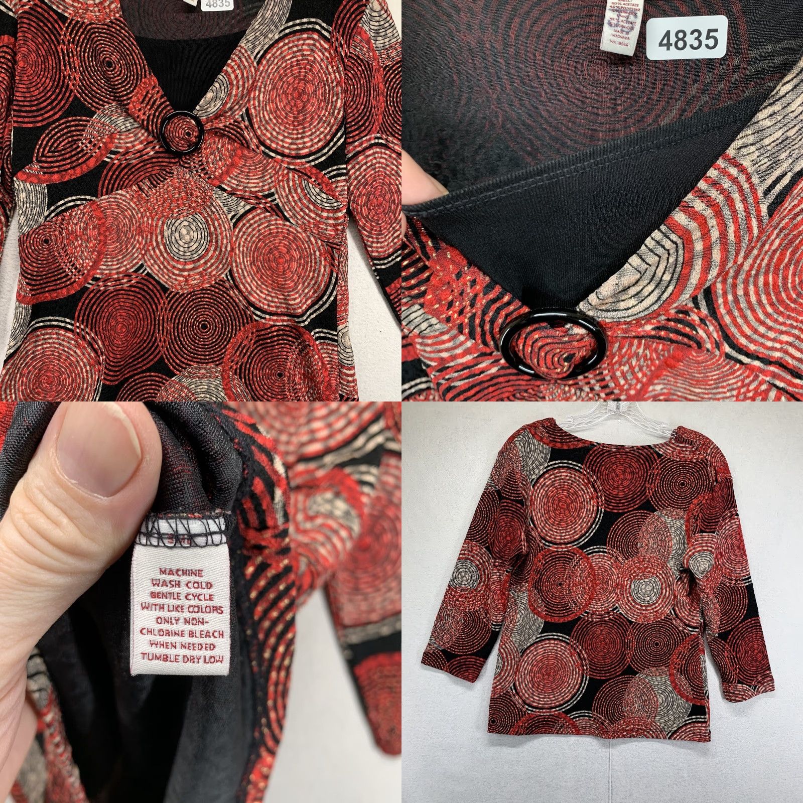 JM Collection JM Collection Womens Blouse Shirt Top Circle Ring Front V-Neck Long Sleeve Petite Medium Red Geometric Pattern Pullover Casual Party/Cocktail Womens Size M / US 6-8 / IT 42-44 - 8 Thumbnail