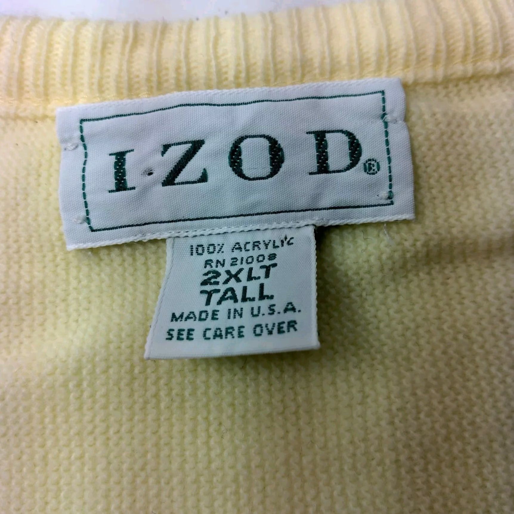 Izod VINTAGE IZOD Sweater Men 2XLT Tall Yellow Acrylic V-Neck Crest Logo USA Grandpa Knit Pullover Office Wear Size US XXL / EU 58 / 5 - 4 Thumbnail
