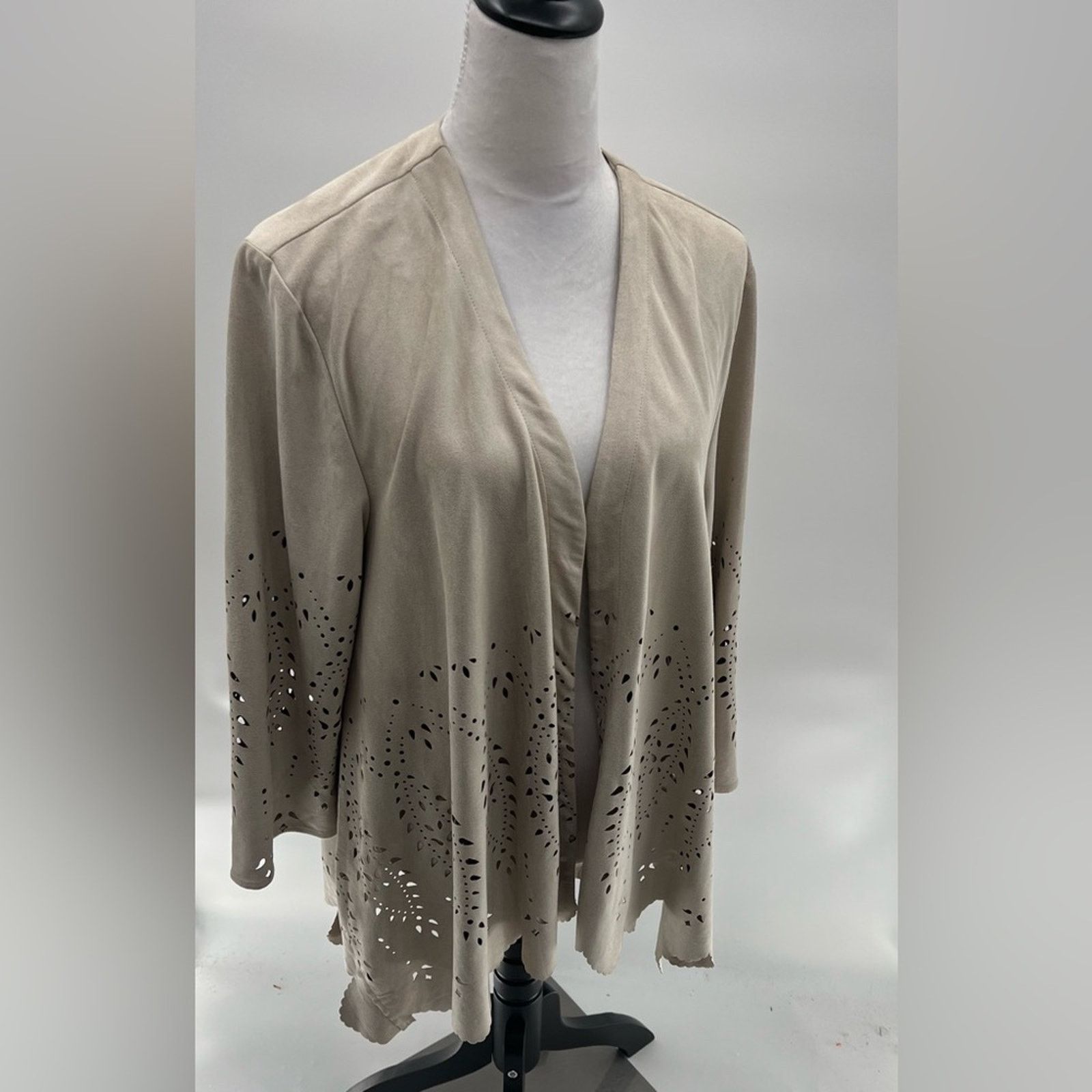 Chicos Chico's Size 3 (XL) Faux Suede Tan Blazer Jacket Size 3XL / US 20-22 - 6 Thumbnail