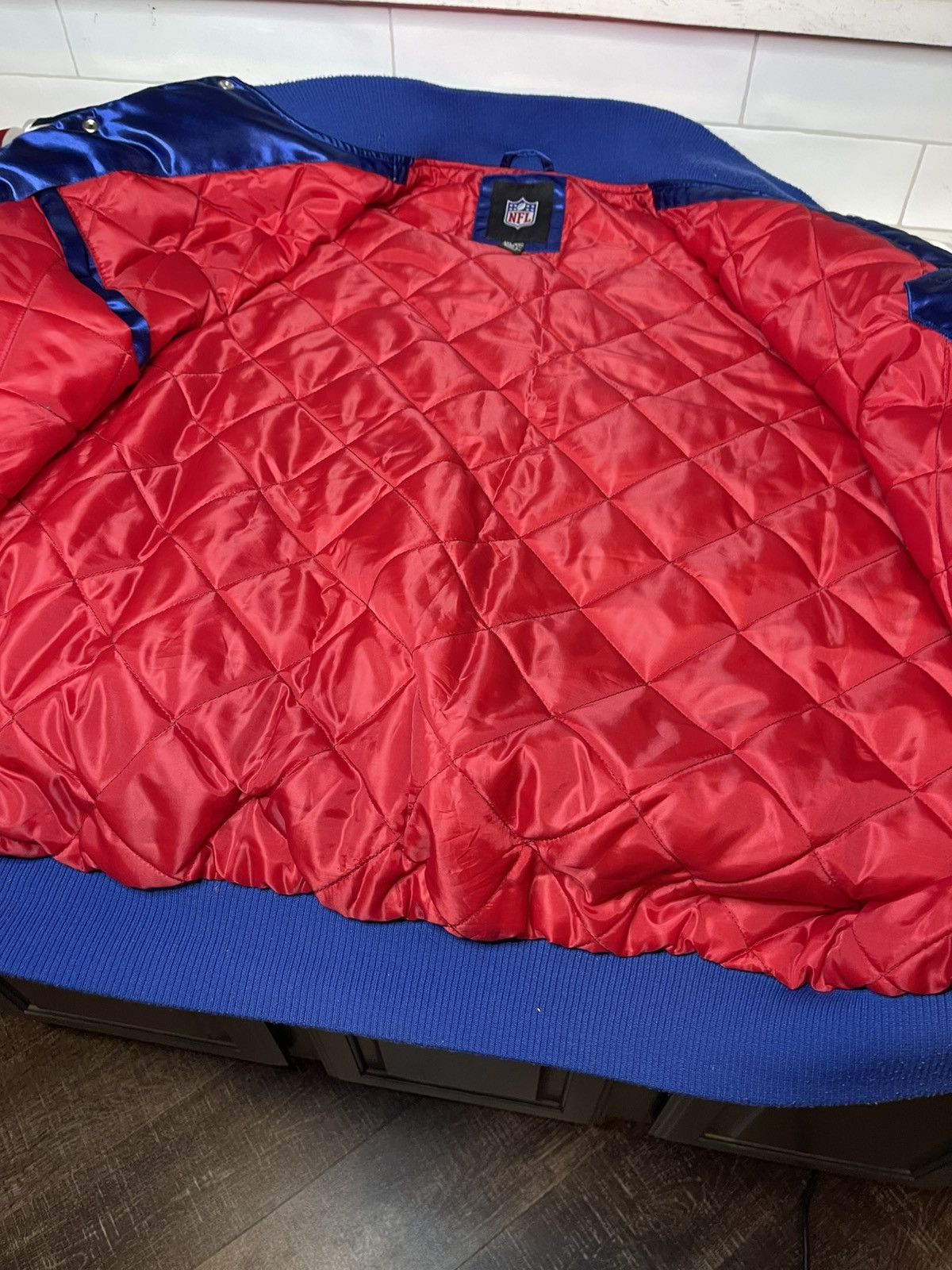 NFL NY Giants Bomber Polyester Jacket w Large Logo Sz 4XL Size US XXL / EU 58 / 5 - 10 Thumbnail