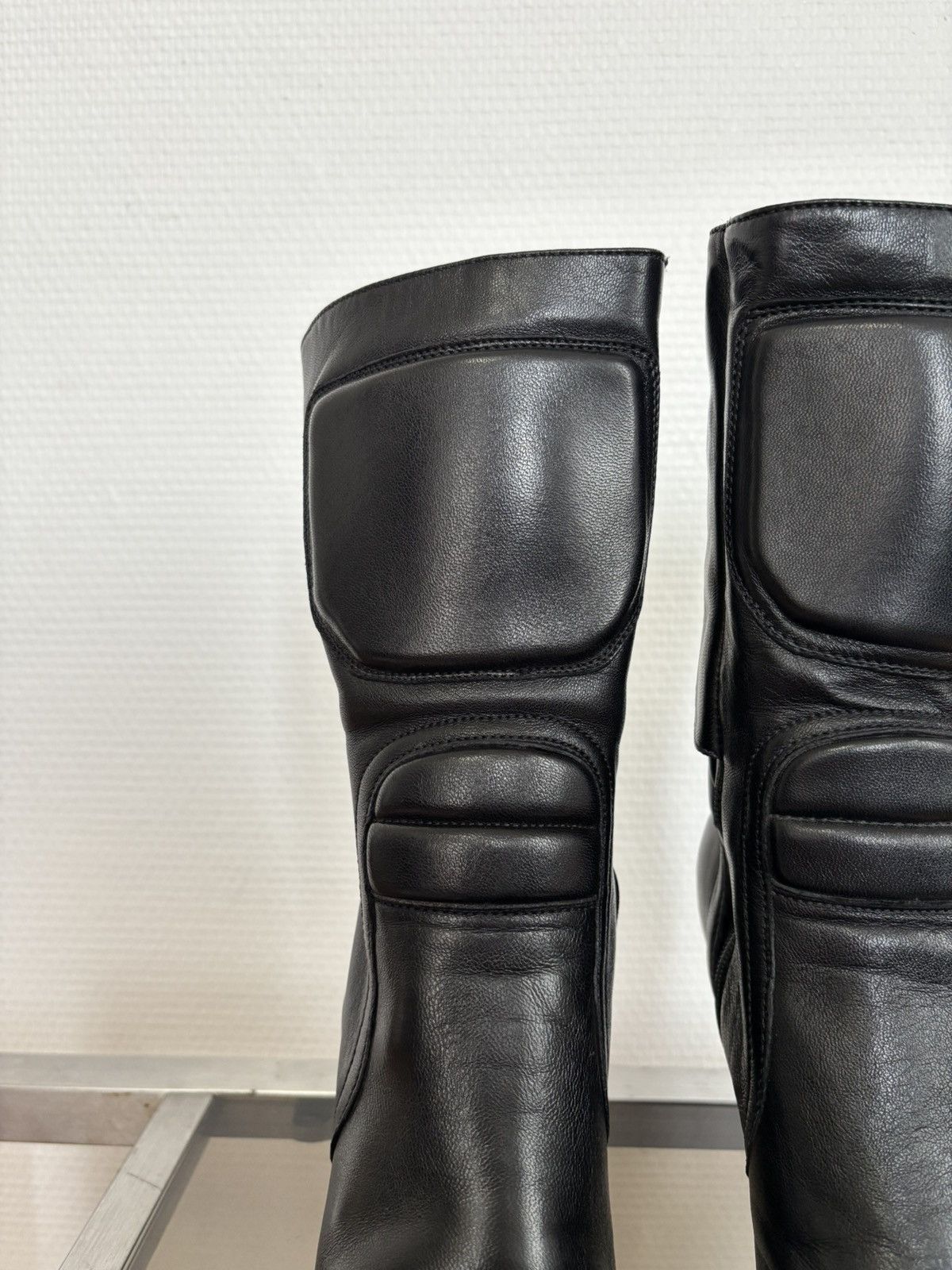 Miu Miu 00’s Vintage Miu Miu Black Padded Leather Biker Heel Boots Size US 7 / IT 37 - 3 Thumbnail