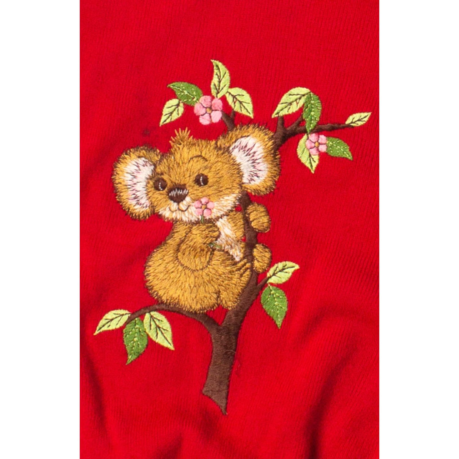 X-LARGE VINTAGE Alicia Red Koala Bear Sweater - Embroidered Animal Acrylic X-Large Adults Red 80s? Mens Womens Girls Boys Size XL / US 12-14 / IT 48-50 - 3 Thumbnail