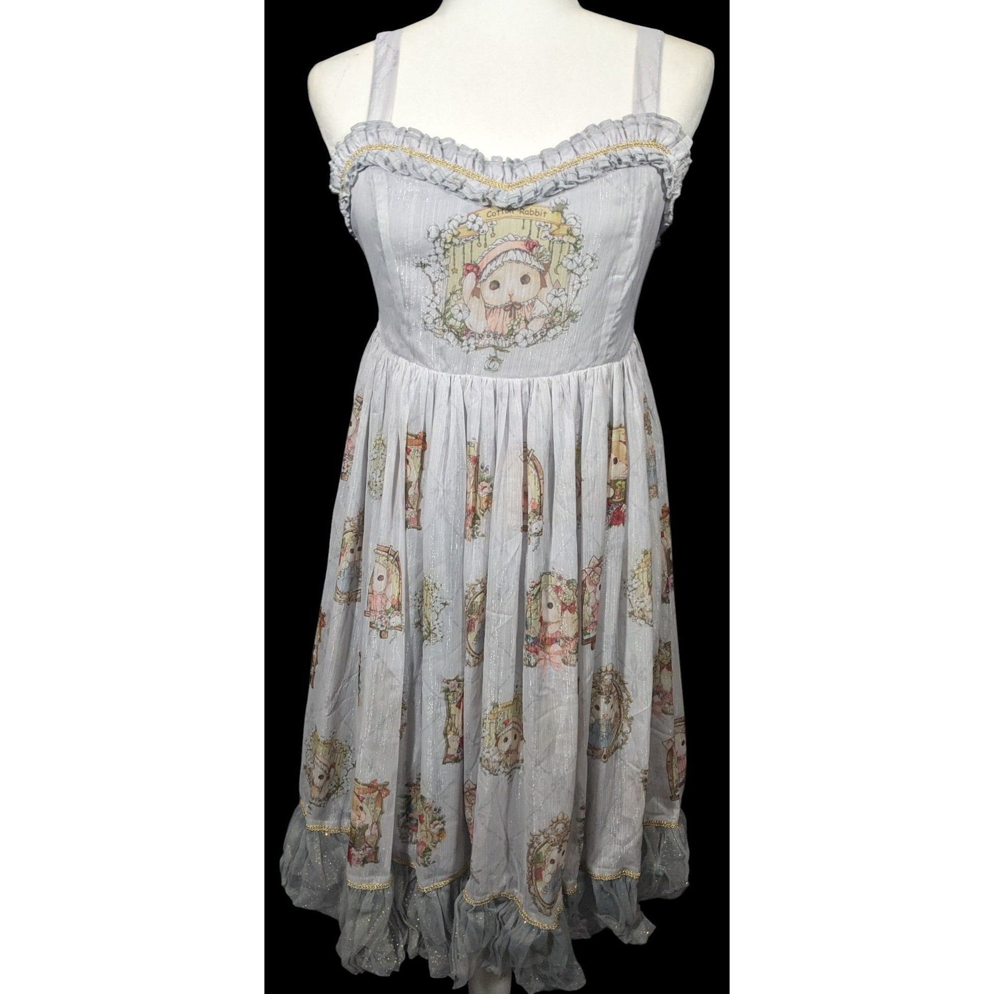Other Vintage Whimsical Fantasy Cotton Rabbit Lolita Dress Size L / US 10 / IT 46 - 1 Thumbnail