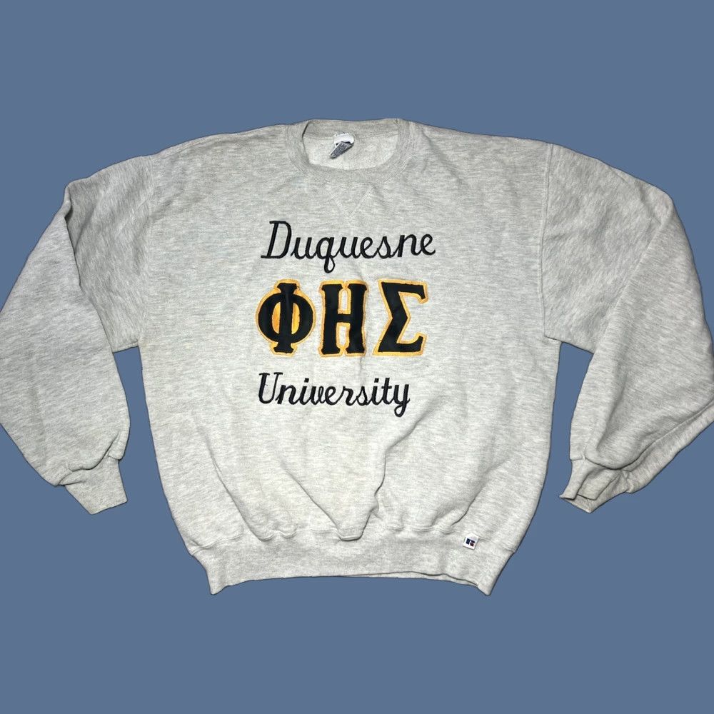 Russell Athletic VINTAGE Duquesne University Russell Sweatshirt Shirt Unisex Adults L Gray 90s Phi Eta Sigma Frat Graphic Print College University Sweatshirt Size US L / EU 52-54 / 3 - 1 Thumbnail