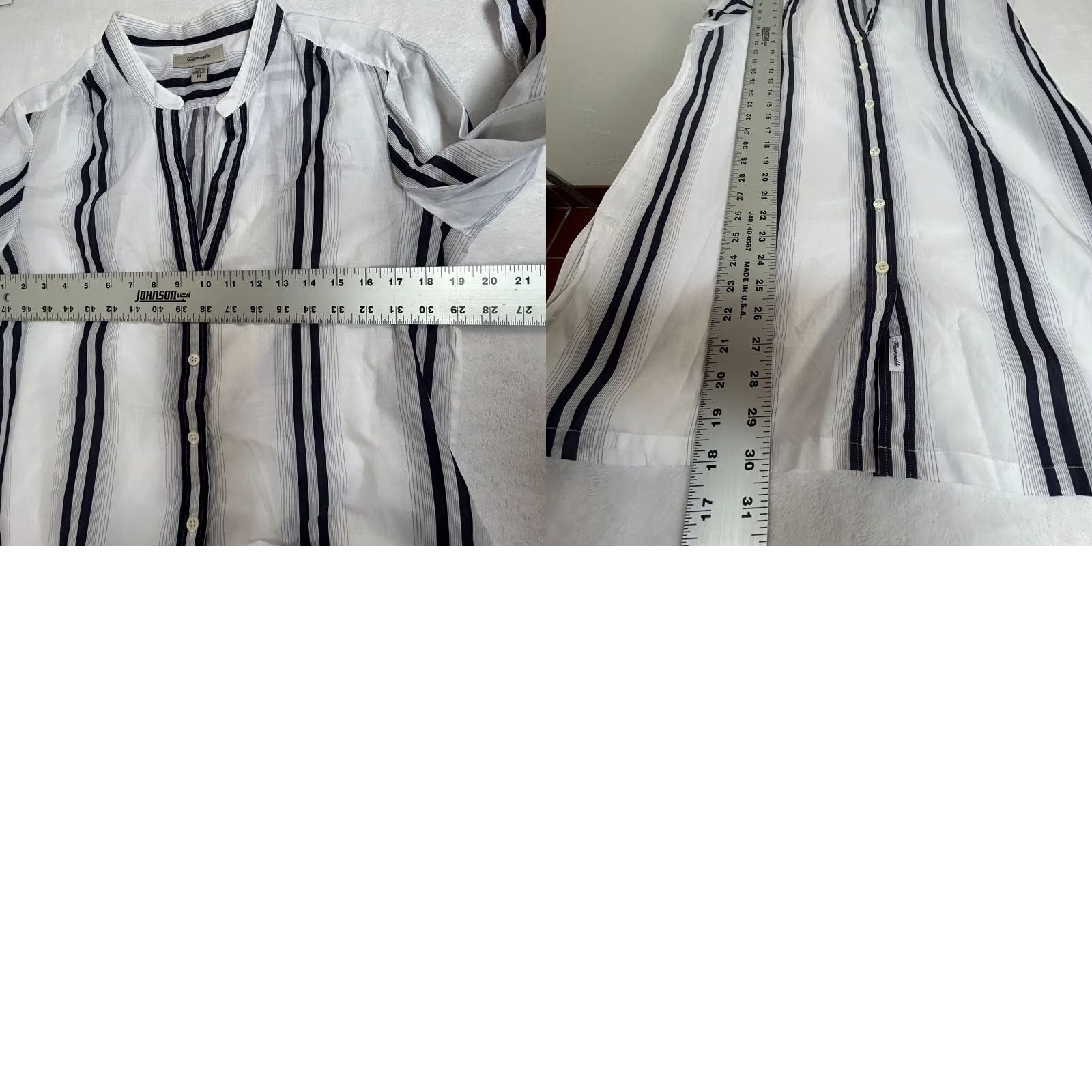 Faconnable Faconnable Womens White & Navy Striped Long Sleeve Button-Up Tunic Shirt Medium Size M / US 6-8 / IT 42-44 - 8 Thumbnail