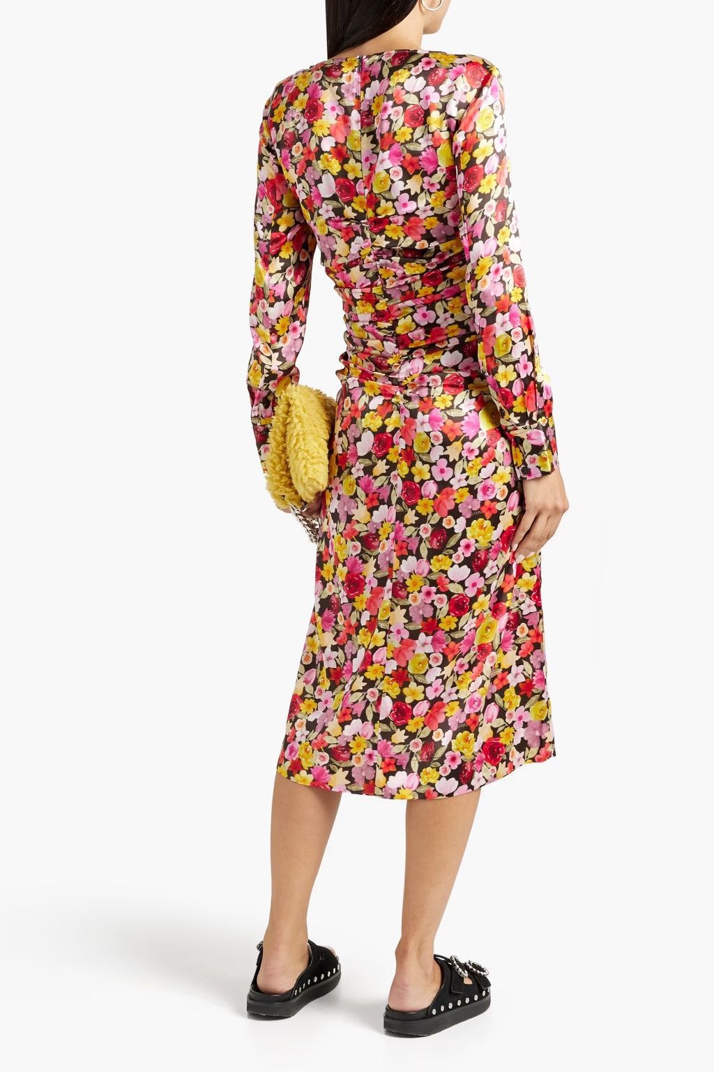 Ganni GANNI Ruched floral-print silk-blend satin midi Dress Size S / US 4 / IT 40 - 3 Thumbnail