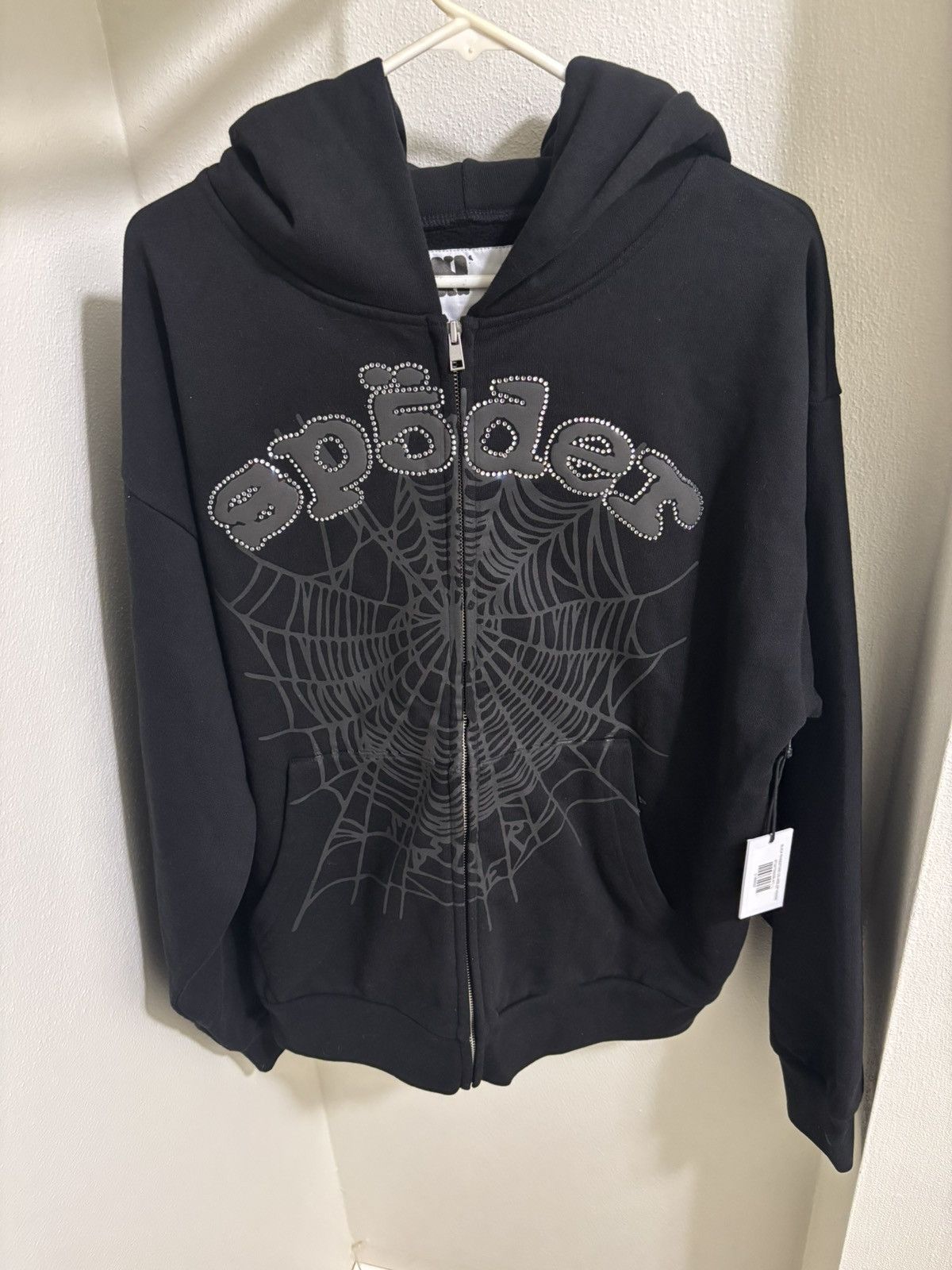 Spider Sp5der Phantom Black Rhinestone OG Web Zip Up | Grailed