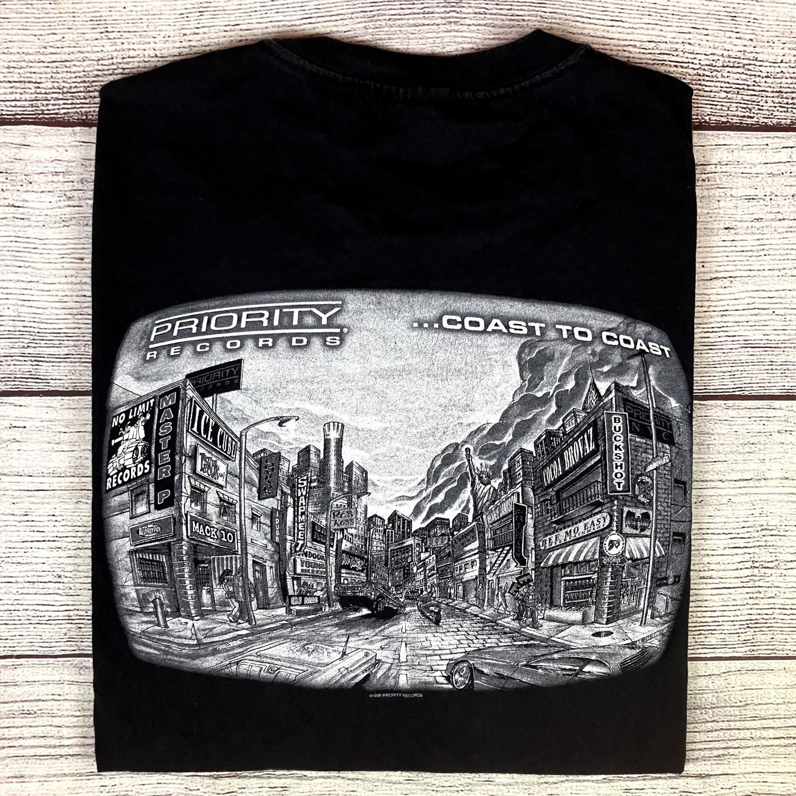 Vintage Vintage 1990s Priority Records Rap Label N.W.A Master P Tee Size US XL / EU 56 / 4 - 1 Thumbnail