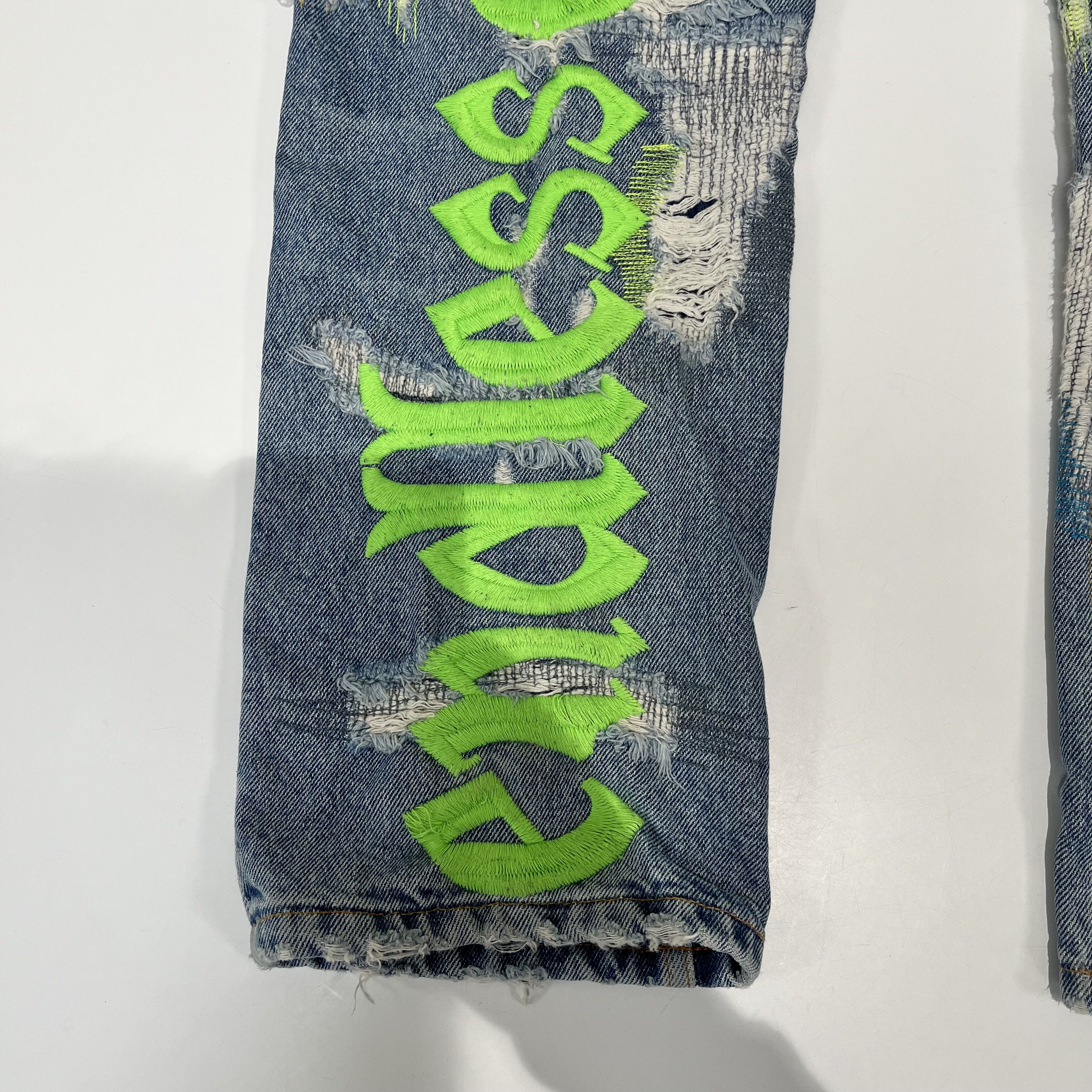 Endless Vlone x Endless Embroidered And Distressed Denim Jeans Blue Size US 32 / EU 48 - 20 Thumbnail