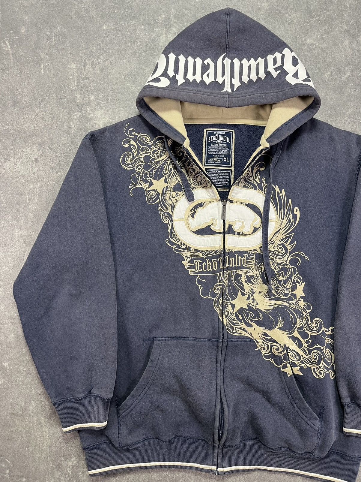 Ecko Unltd. Ecko Unltd. Big Logo Printed Baggy Faded Zip Hoodie XL XXL Size US XL / EU 56 / 4 - 3 Thumbnail
