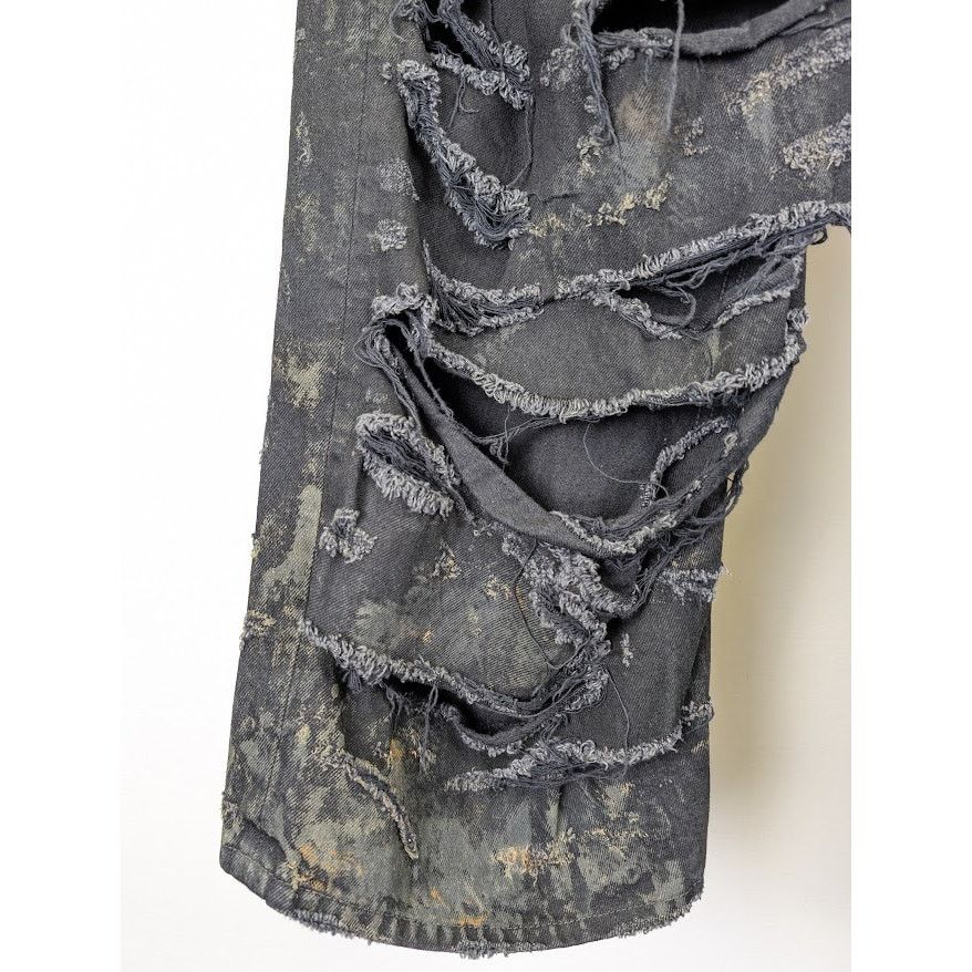 Balenciaga o1rshd1 Unisex Super Destroyed Baggy Pants 13 in Flat Black Size US 34 / EU 50 - 14 Thumbnail