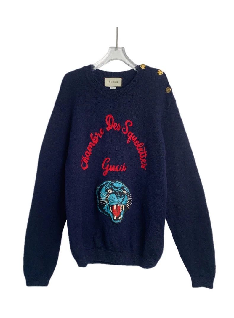 Gucci Tiger head embroidered navy blue sweater 2502-Nextarr