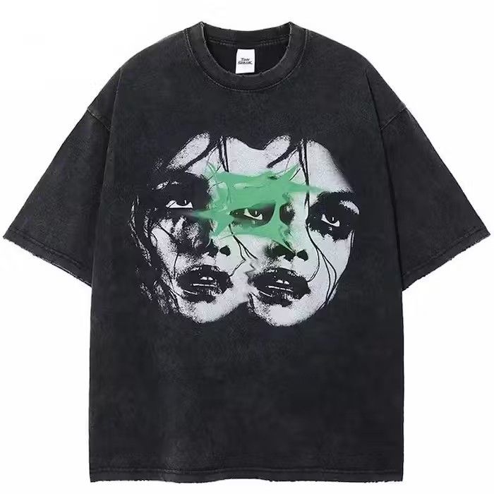 image of Retro Vintage Black Ripped Double Faces Printed Tshirt, Men's (Size XL)