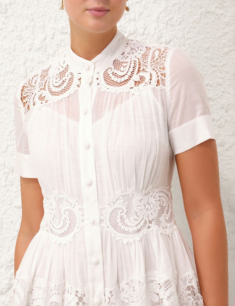 Zimmermann oc11z0525 Pop Lace Trimmed Mini Dress in White Size S / US 4 / IT 40 - 6 Thumbnail