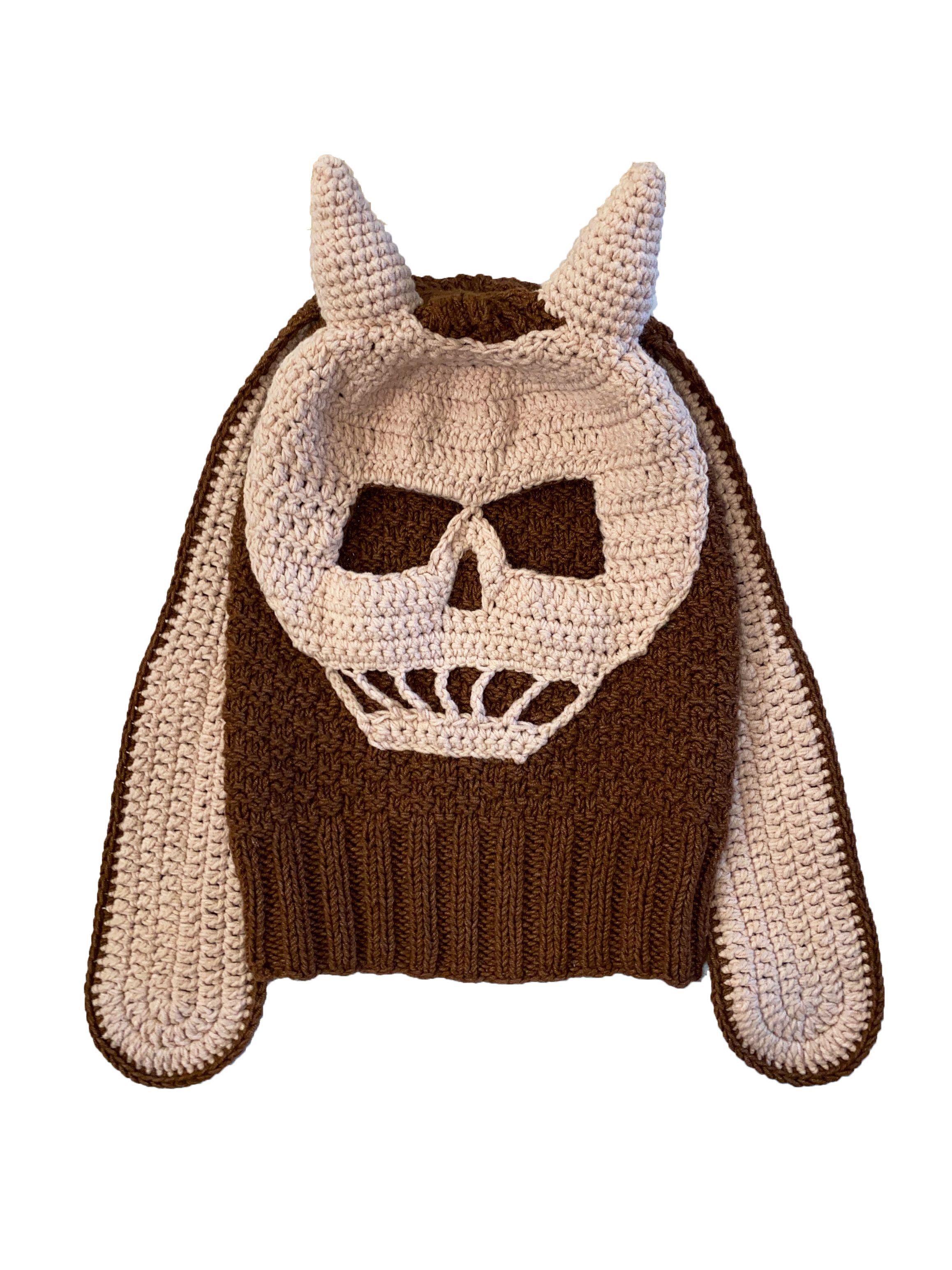 Homespun Knitwear Balaclava mask with skull and ears, hand knitted Size ONE SIZE - 3 Thumbnail