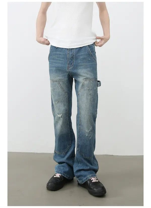 VIBE American retro men's washed loose straight flared work jeans Size US 32 / EU 48 - 2 Thumbnail
