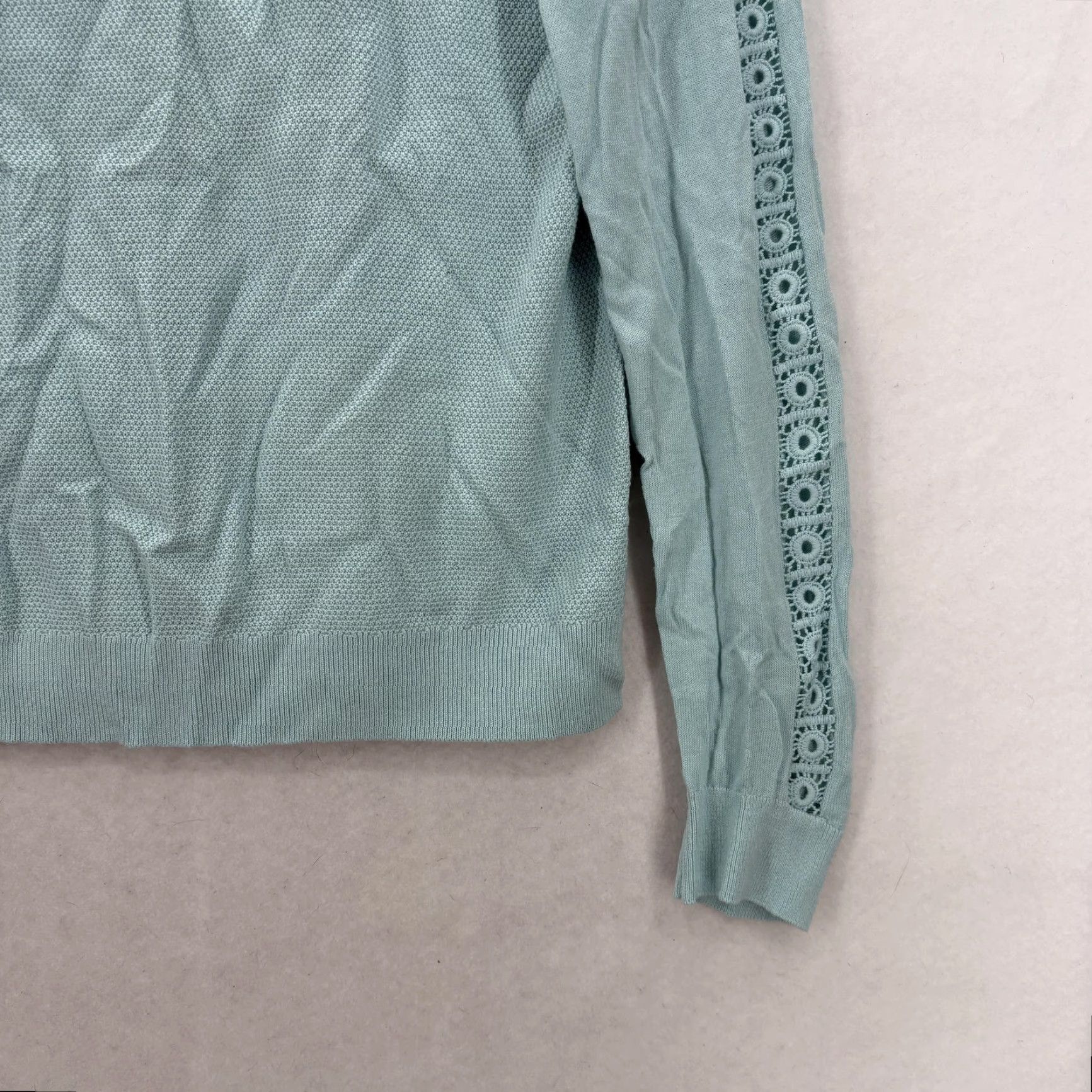 Loft LOFT Sweater Womens Medium Green Crochet Trim Silk Blend Knit Pullover Preppy Size M / US 6-8 / IT 42-44 - 3 Thumbnail