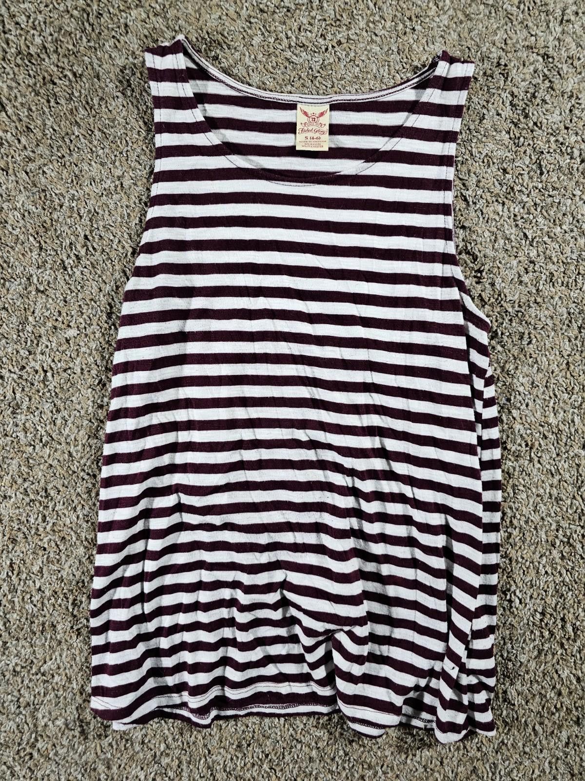 Faded Glory Faded Glory S4-6 Purple Eggplant White Striped Sleeveless Size S / US 4 / IT 40 - 1 Thumbnail