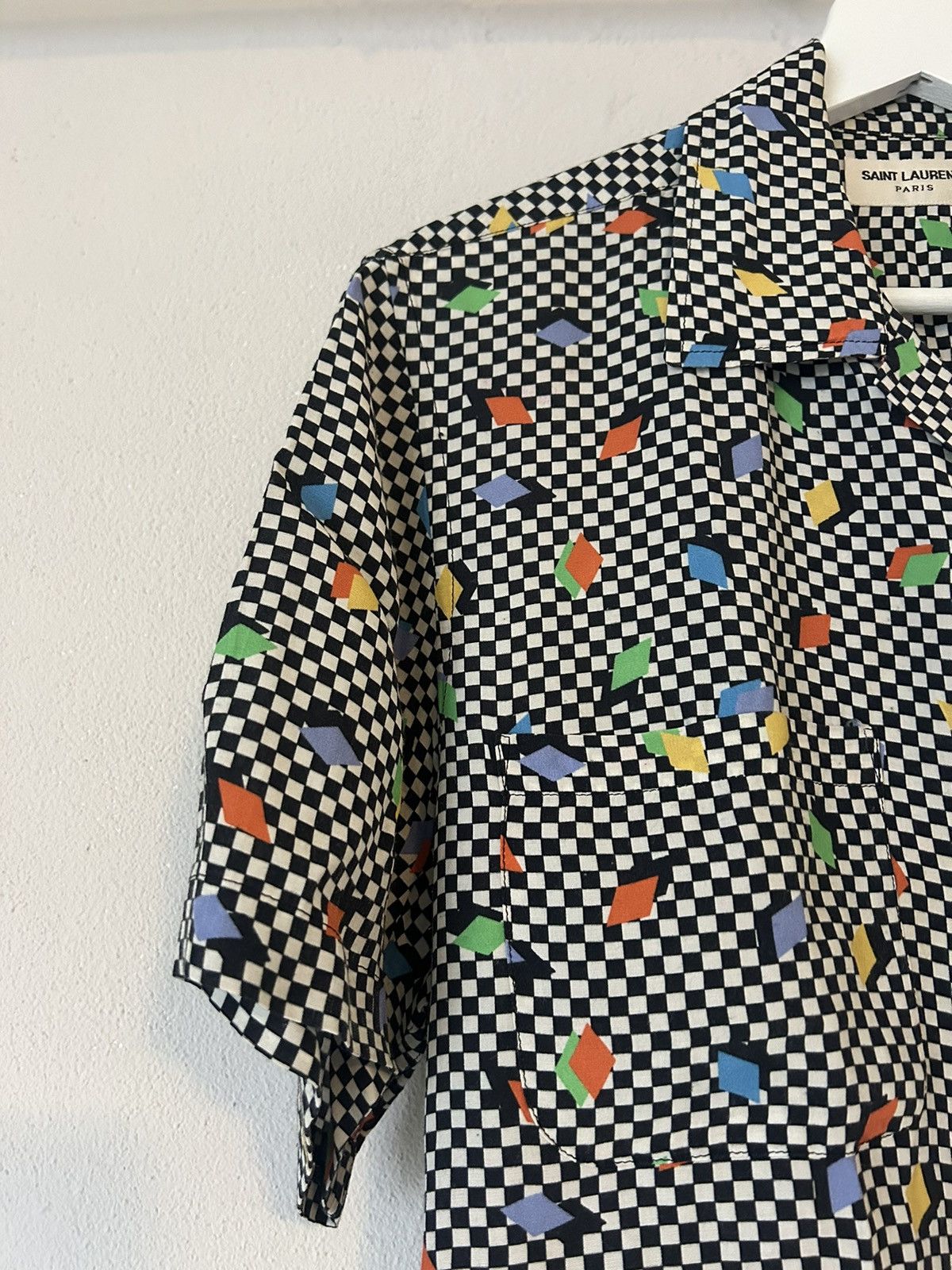 Saint Laurent Paris Checkerboard Cotton Short Sleeve Shirt w/ Geometric Print Size US L / EU 52-54 / 3 - 4 Thumbnail