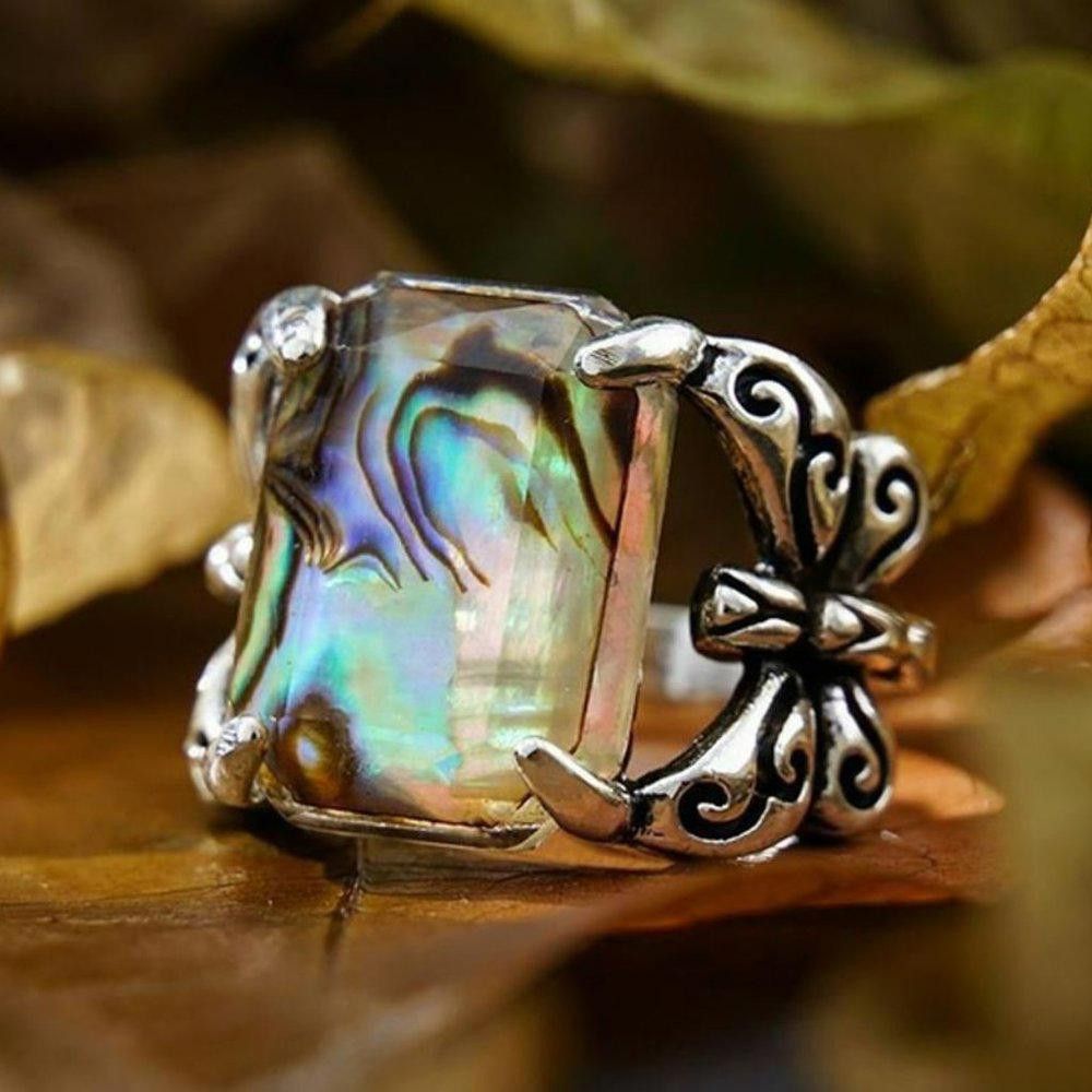 Designer Distressed Colorful Butterfly Antique Silver Ring - Size 8 Size ONE SIZE - 1 Thumbnail