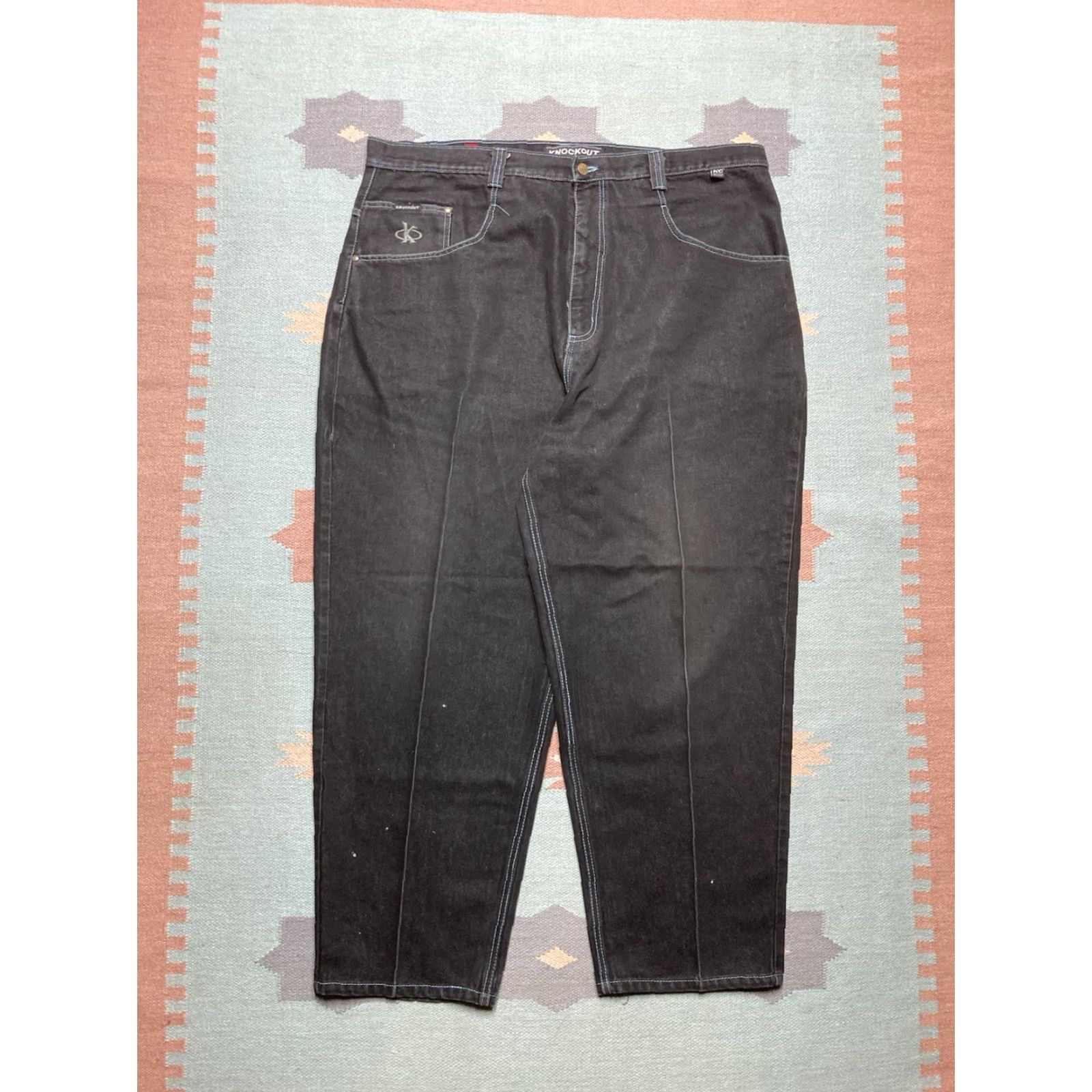 Vintage VINTAGE Knockout Jeans Wide-Leg 45x30 Black Hip Hop Grunge Skater Men Jeans Reg 45" Inseam 30" 9.5" Leg Opening Size US 44 / EU 60 - 4 Thumbnail