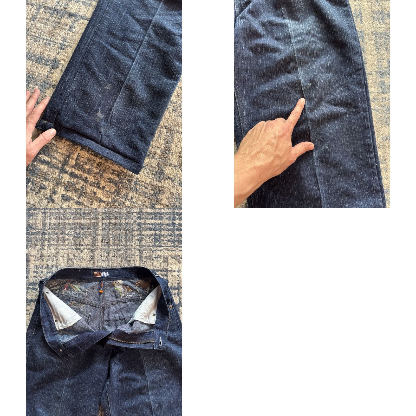 Vintage VINTAGE Raw Blue Embroidered Circus Indigo Blue Baggy Jeans 36 x 32 Streetwear 90s Grunge Hip Hop Size US 36 / EU 52 - 10 Thumbnail