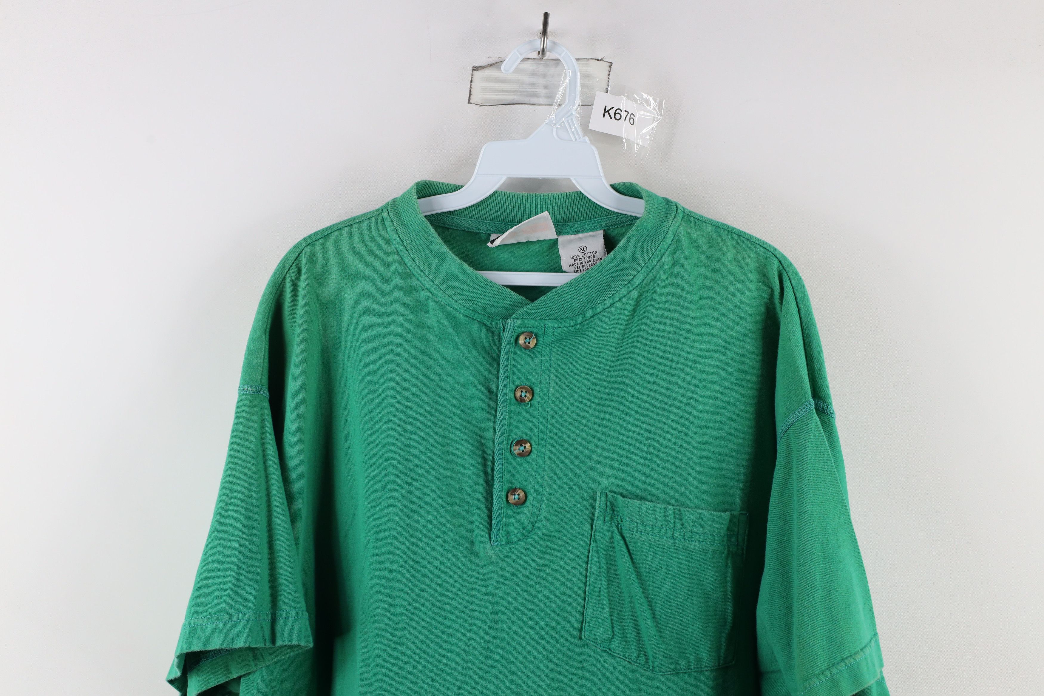 Vintage Vintage 90s Streetwear Short Sleeve Henley T-Shirt Green Size US XL / EU 56 / 4 - 2 Thumbnail