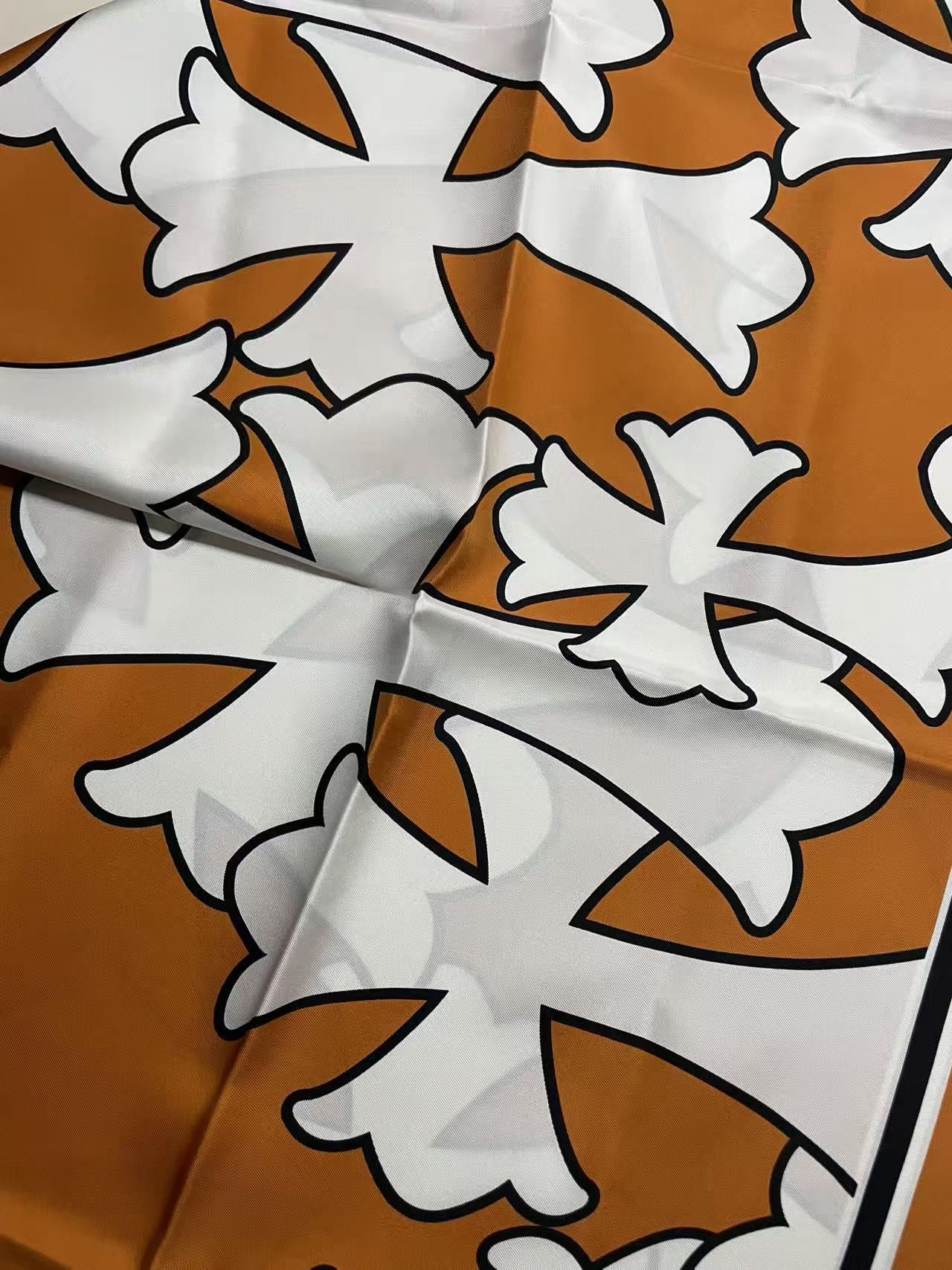 Chrome Hearts Chrome Hearts Orange & White-Cross Logo Silk Scarf Size ONE SIZE - 7 Thumbnail