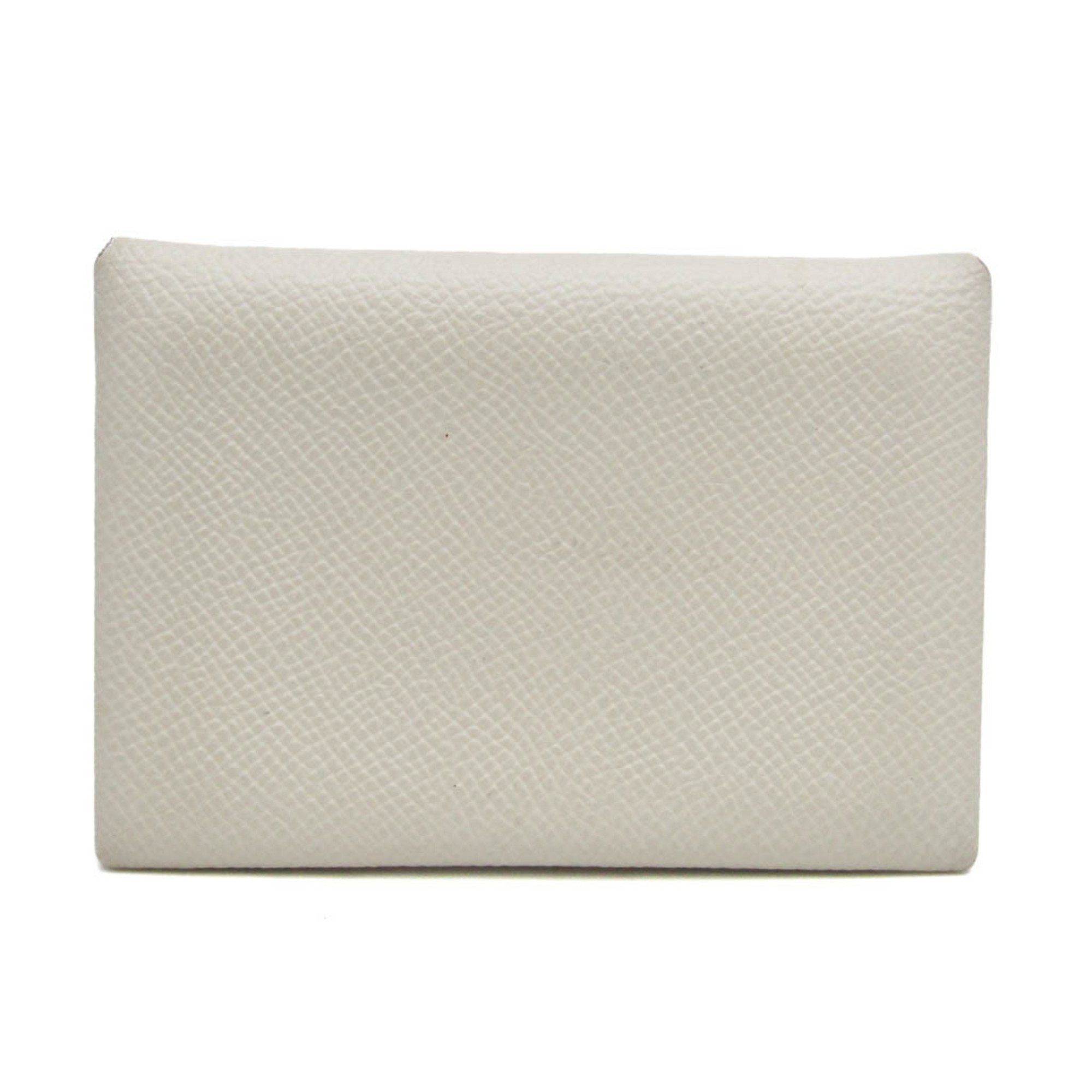 image of Hermes Calvi Duo Chevre 083036Ck Leather Card Case White,yellow, Women's