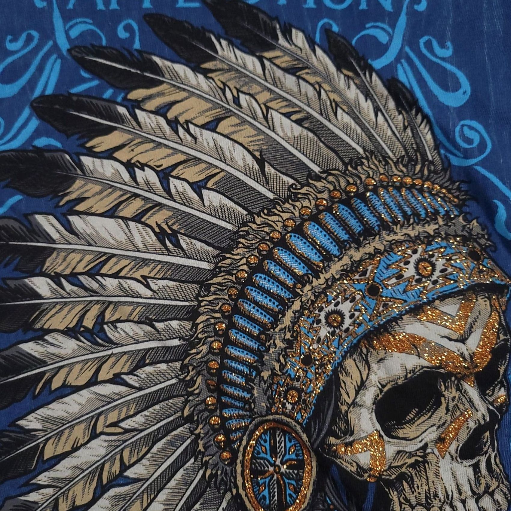 Affliction Affliction Shirt Mens Large Blue Skull Headdress Rhinestone Graphic Made USA Shirt Mens Large Blue Skull Headdress Rhinestone Graphic Made USA Size US L / EU 52-54 / 3 - 4 Thumbnail