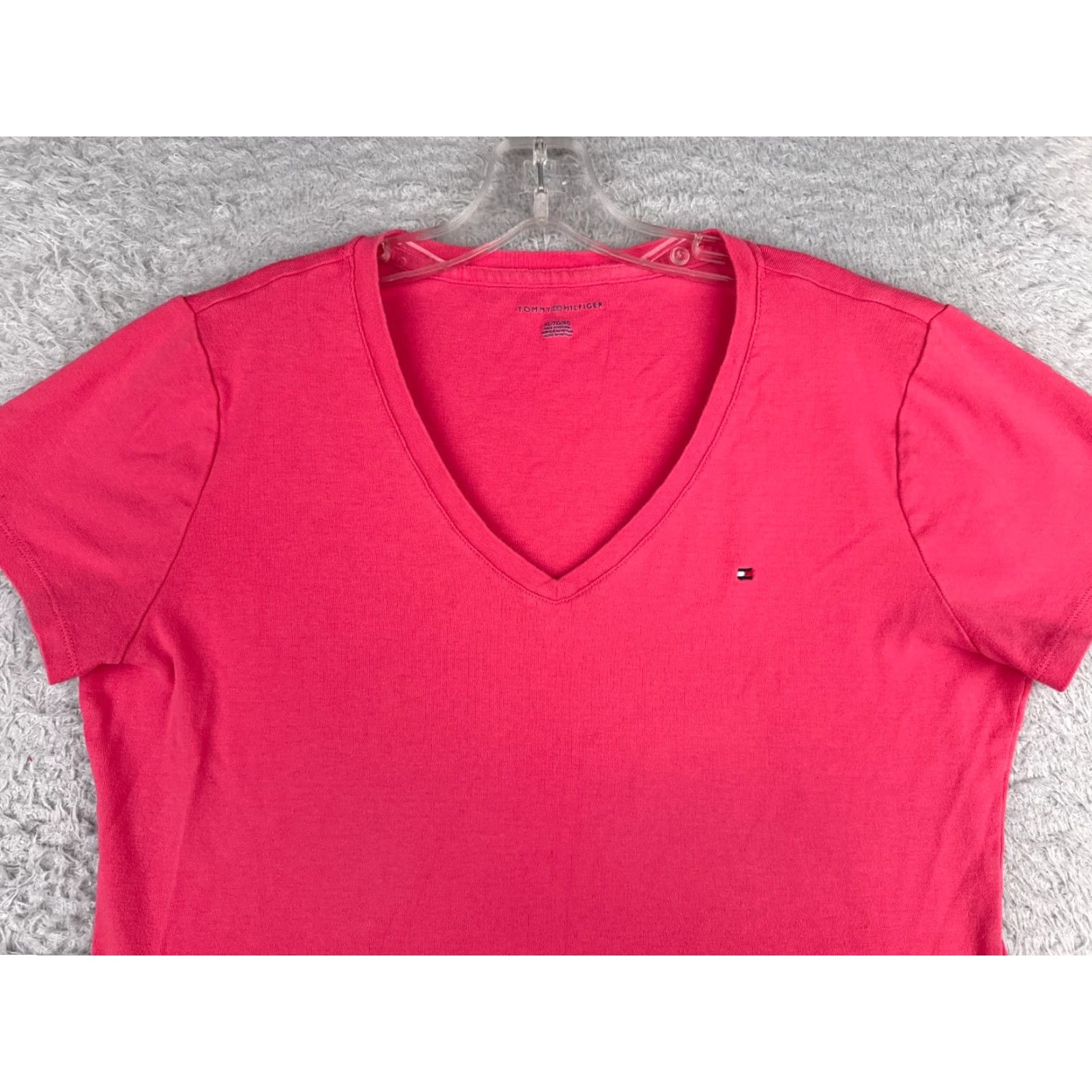 Tommy Hilfiger Tommy Hilfiger Pink Cotton V-Neck Shirt Women's XL Short Sleeve Casual Designer Size XL / US 12-14 / IT 48-50 - 4 Thumbnail