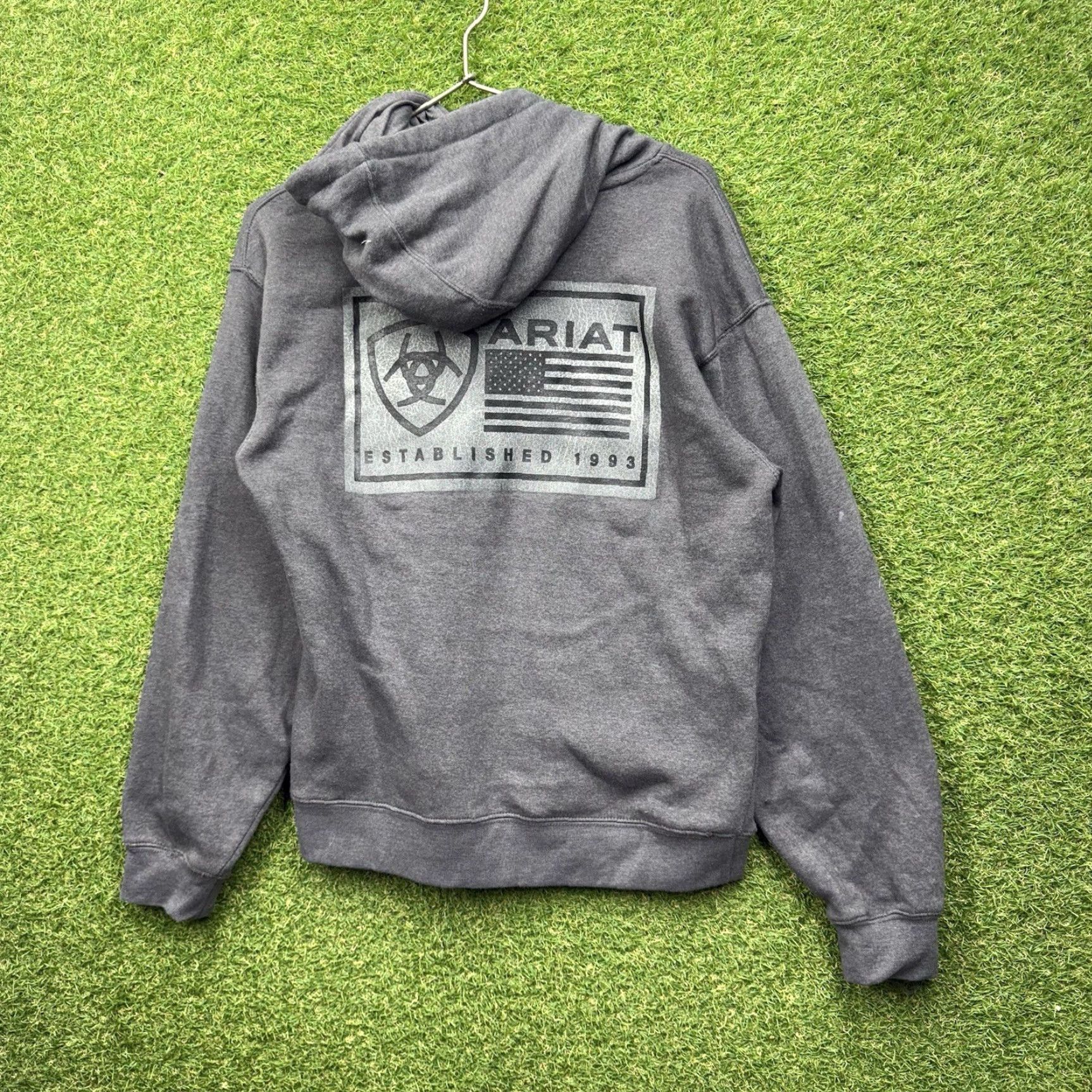 Ariat Ariat Hoodie Mens Small Fleece Pullover Rodeo Western Cowboy Grey Flag Y2K Work Size US S / EU 44-46 / 1 - 2 Thumbnail