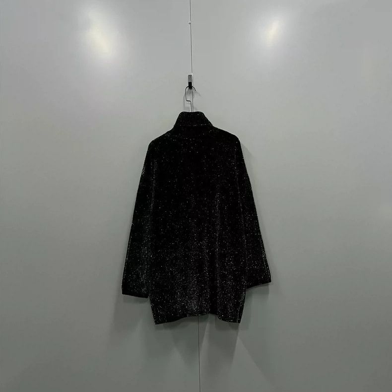 Balenciaga Balenciaga Black Fine Glitter High Neck Knit Top Size US S / EU 44-46 / 1 - 2 Thumbnail