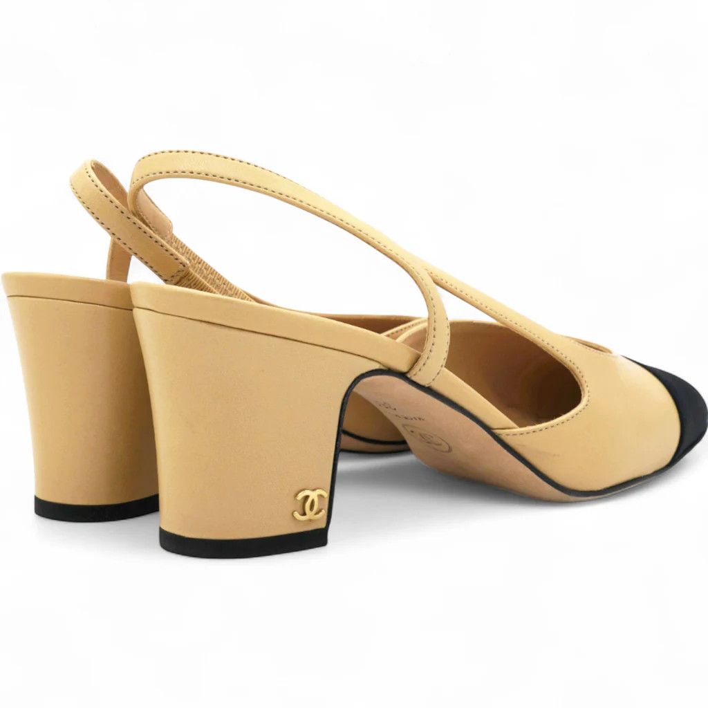 Chanel o1h1sh10526 Goatskin Grosgrain Cap Toe CC Slingback Pumps Size US 9.5 / IT 39.5 - 5 Thumbnail
