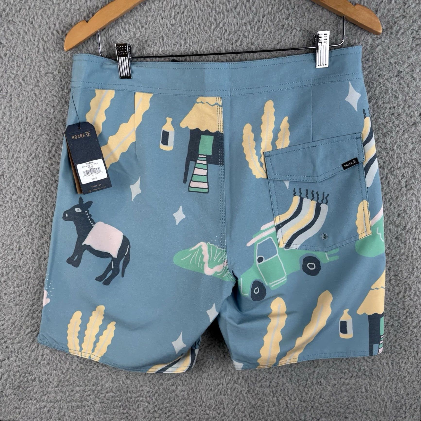 Roark Roark Board Shorts Mens 31 Dusty Blue Passage Viaje Swim Trunks 18" Outseam Blue Geometric Pattern Beach Tropical 90s Cat Beach Mens Size US 31 - 2 Thumbnail